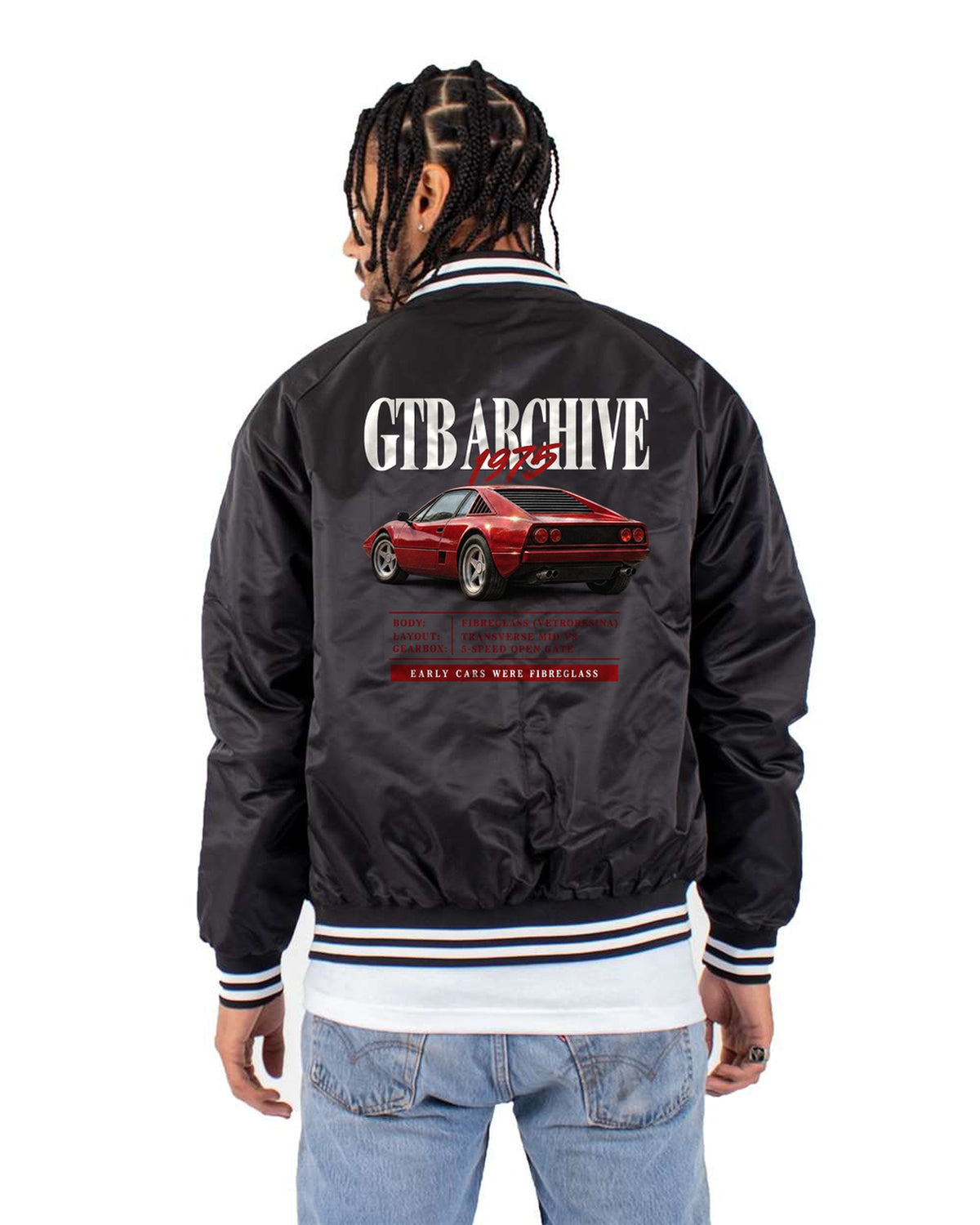 Ferrari 308 GTB Fibreglass Archive Panel Shirt, 1975 Early Car Bomber Jacket Black back