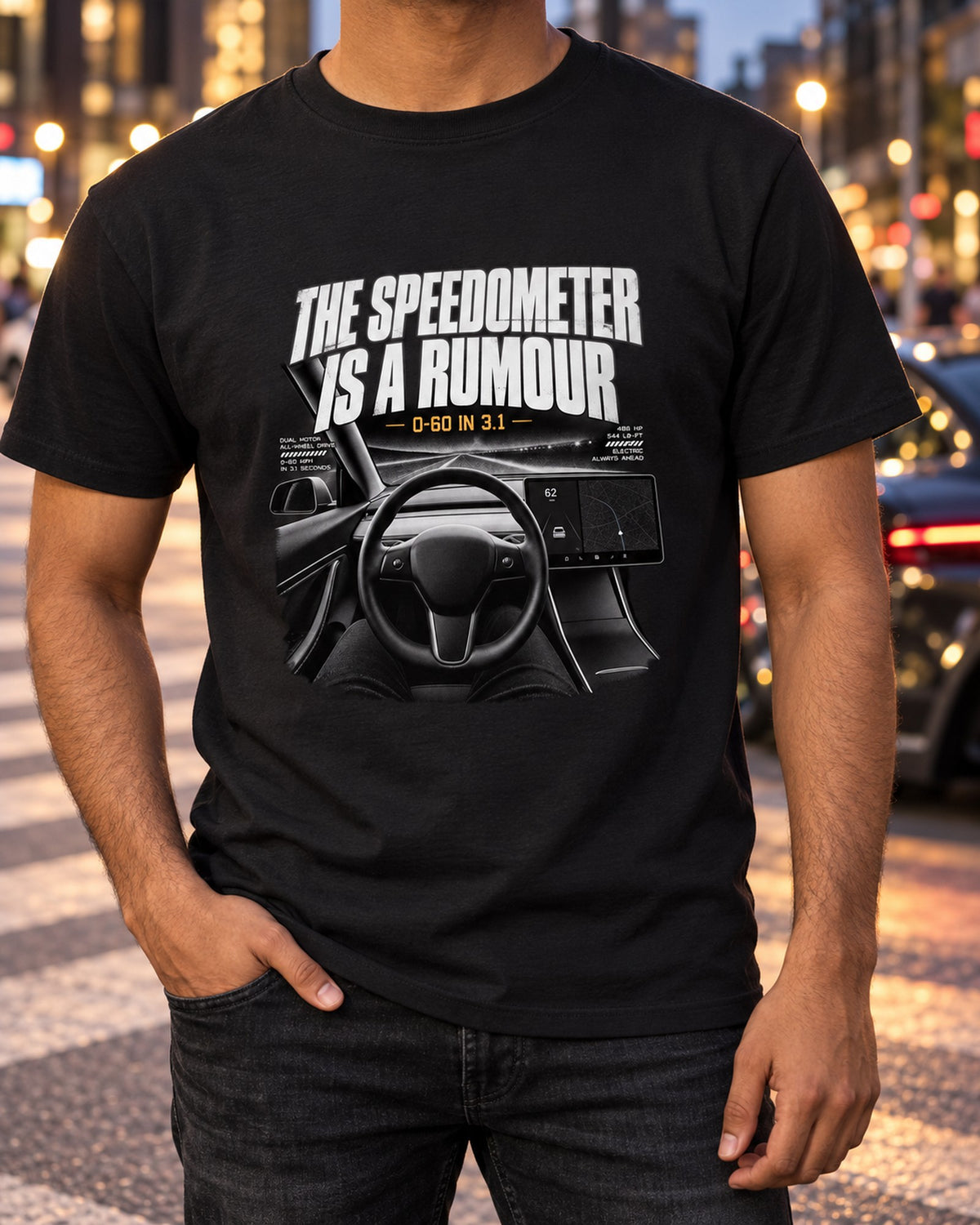 Tesla Model 3 Cockpit Gauge Shirt, EV Car Guy Gift T-Shirt Black worn hero
