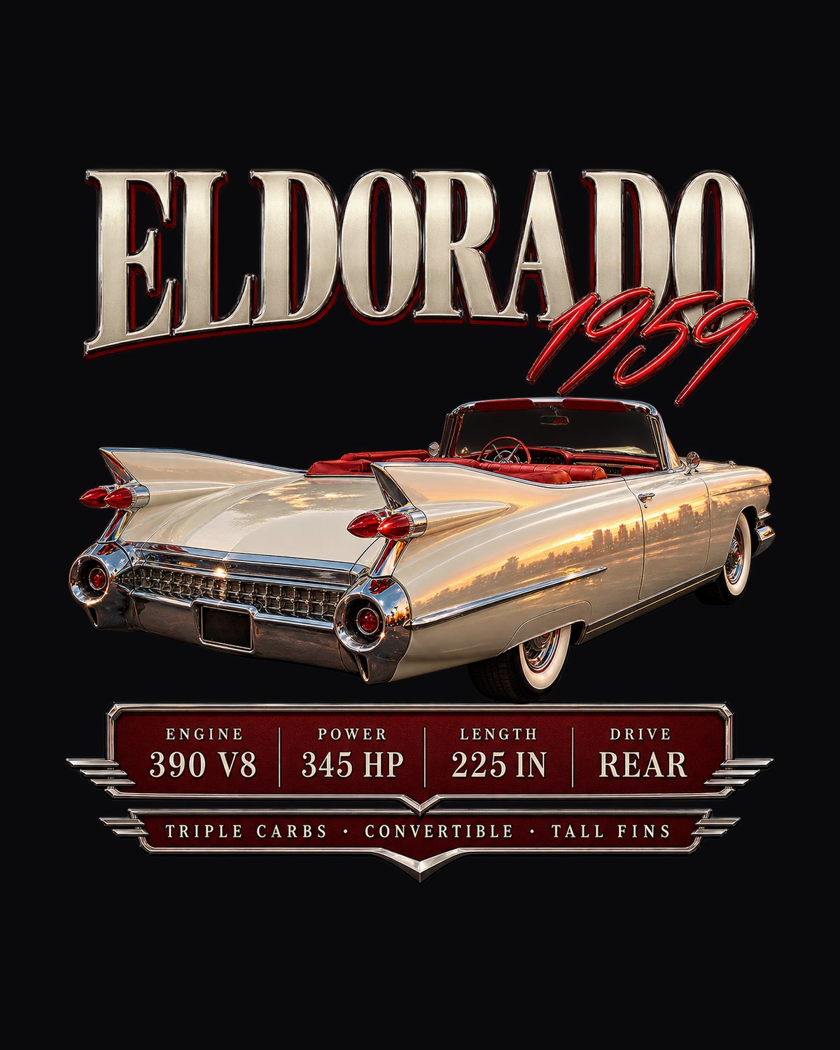 Cadillac Eldorado Biarritz 1959 Archive Shirt, 390 V8 Print design only