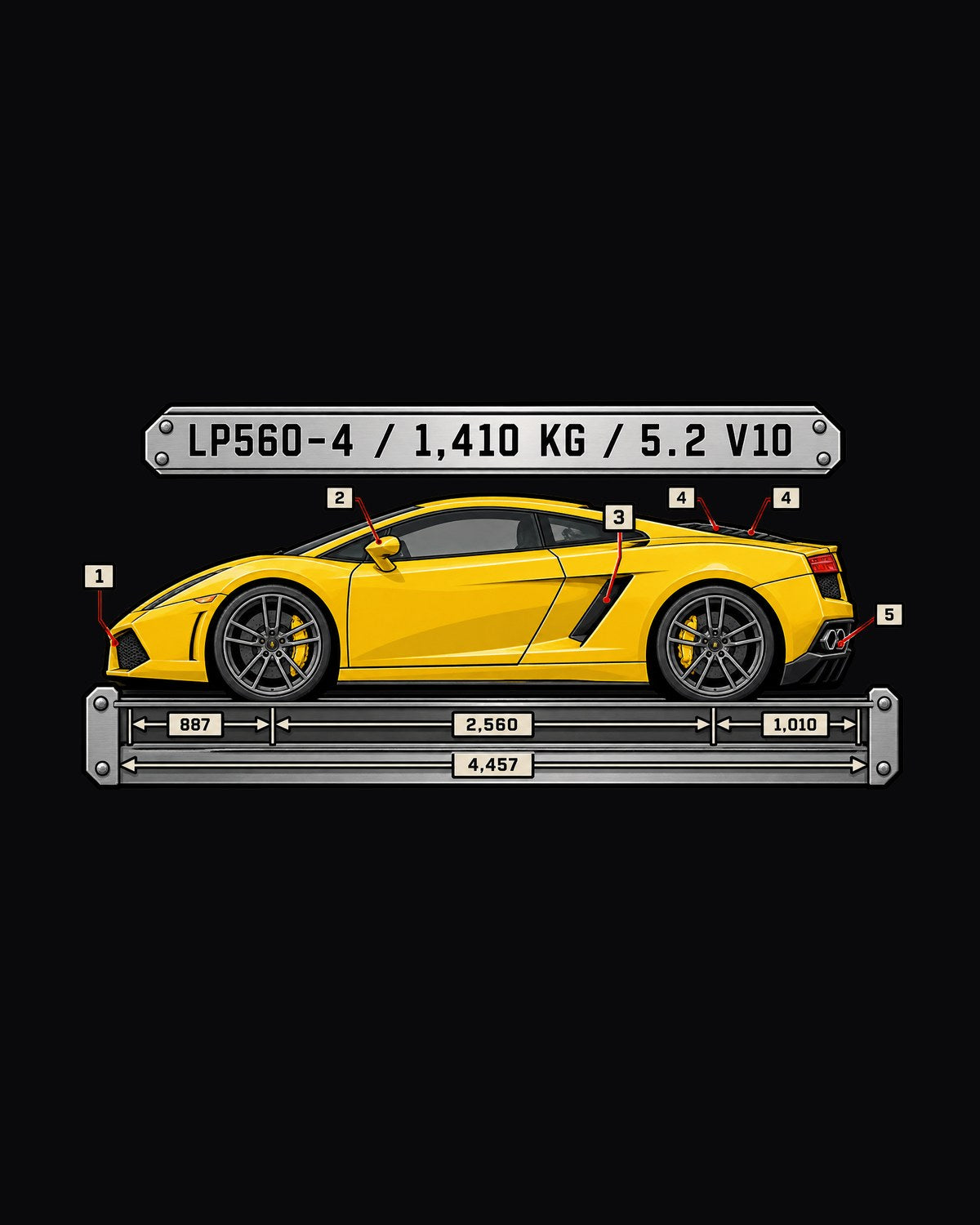 Gallardo LP560-4 Data Plate Shirt, Spec Sheet Car Tee design only