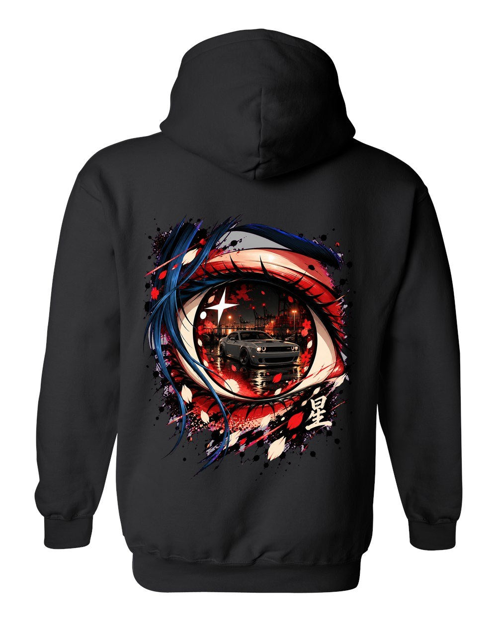 Dodge Challenger Hellcat Anime Girl Pull Over Hoodie Black back