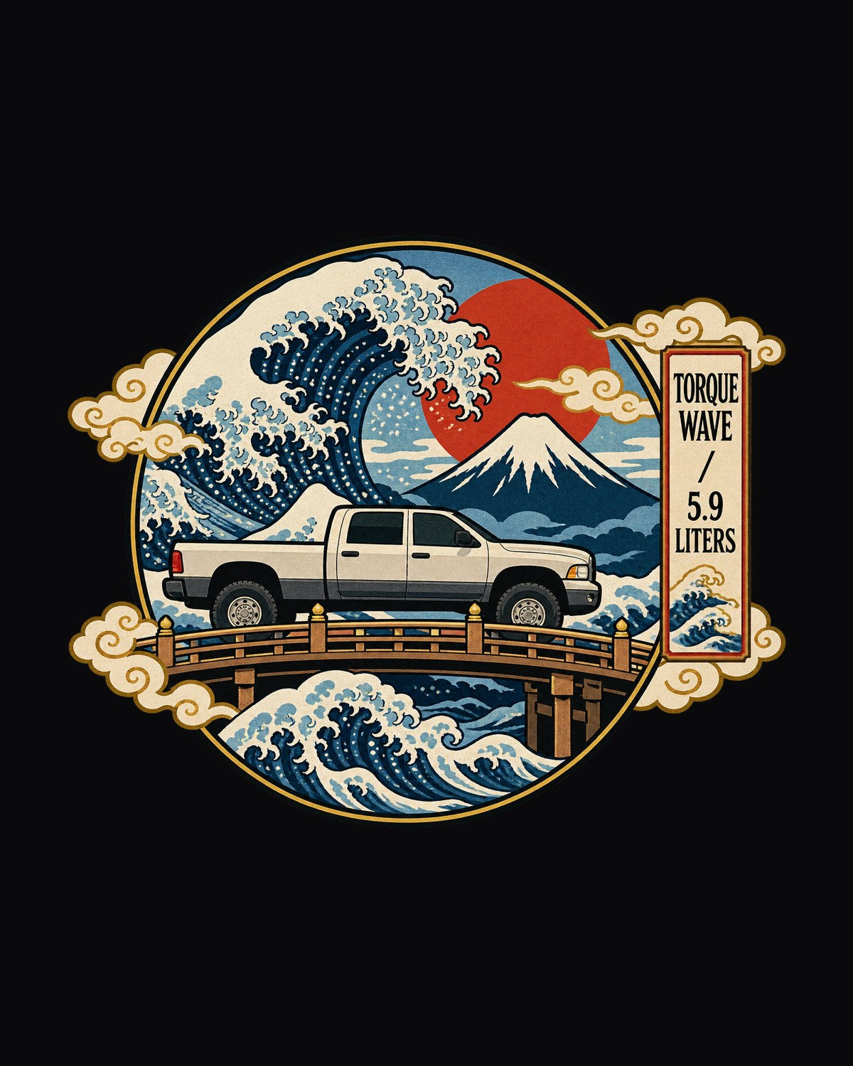 Ukiyo-e Style Dodge Ram 2500 5.9 Cummins Woodblock Shirt design only