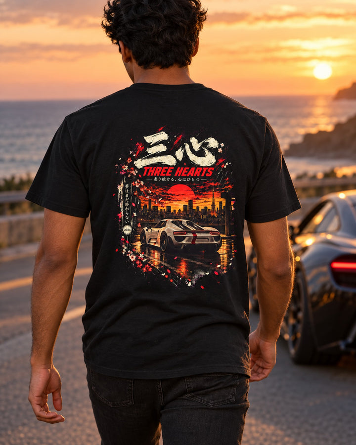 Porsche 918 Spyder Three Hearts Shirt, Hoodie & More T-Shirt Black worn hero