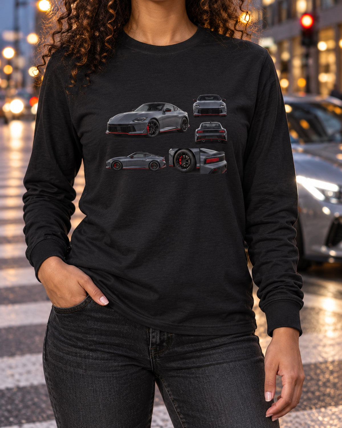 Nissan Z RZ34 Halftone Garage Shirt, VR30DDTT Statement Tee Long Sleeve Black worn hero