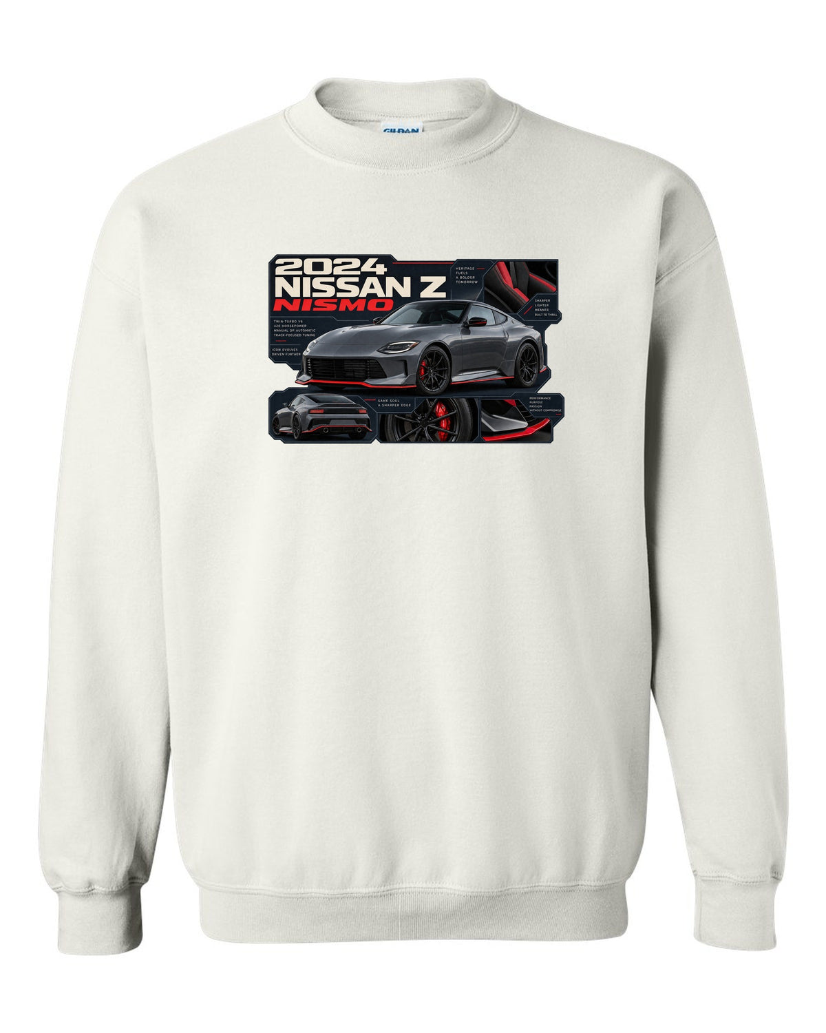 Nissan GT-R50 Italdesign Dossier white crewneck front view with the design