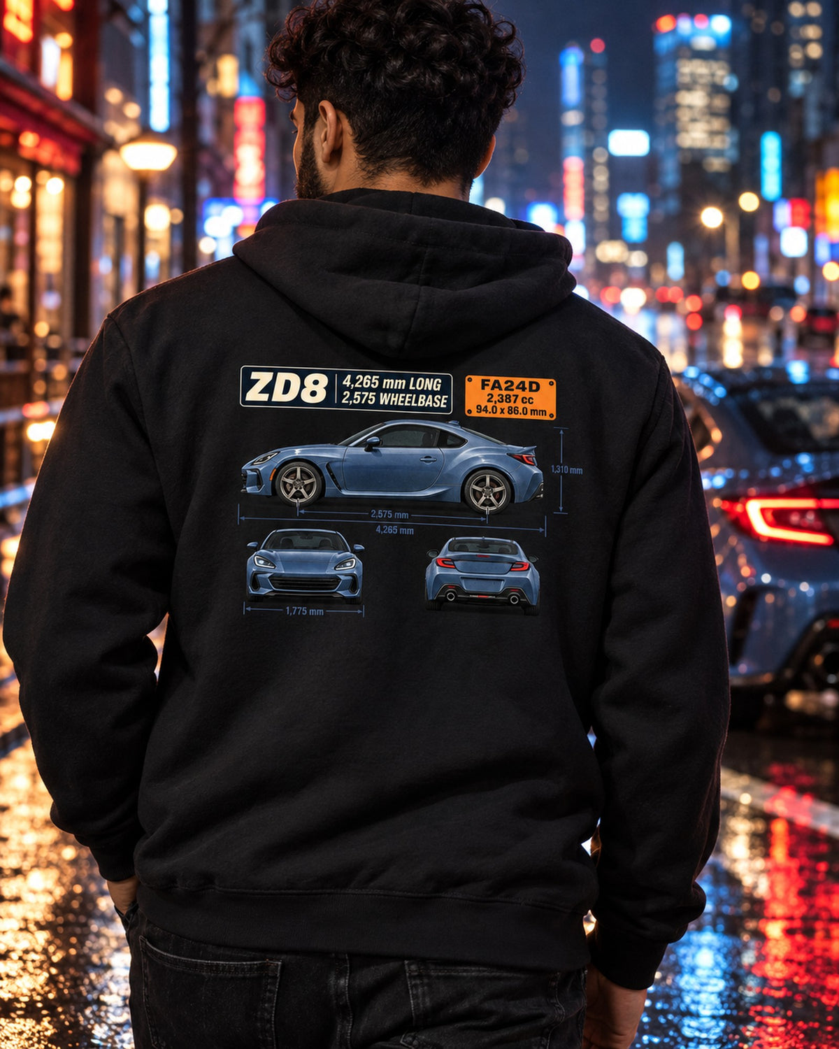 Subaru BRZ ZD8 Dimension Blueprint Shirt, Car Guy Gift Zip Hoodie Black worn hero