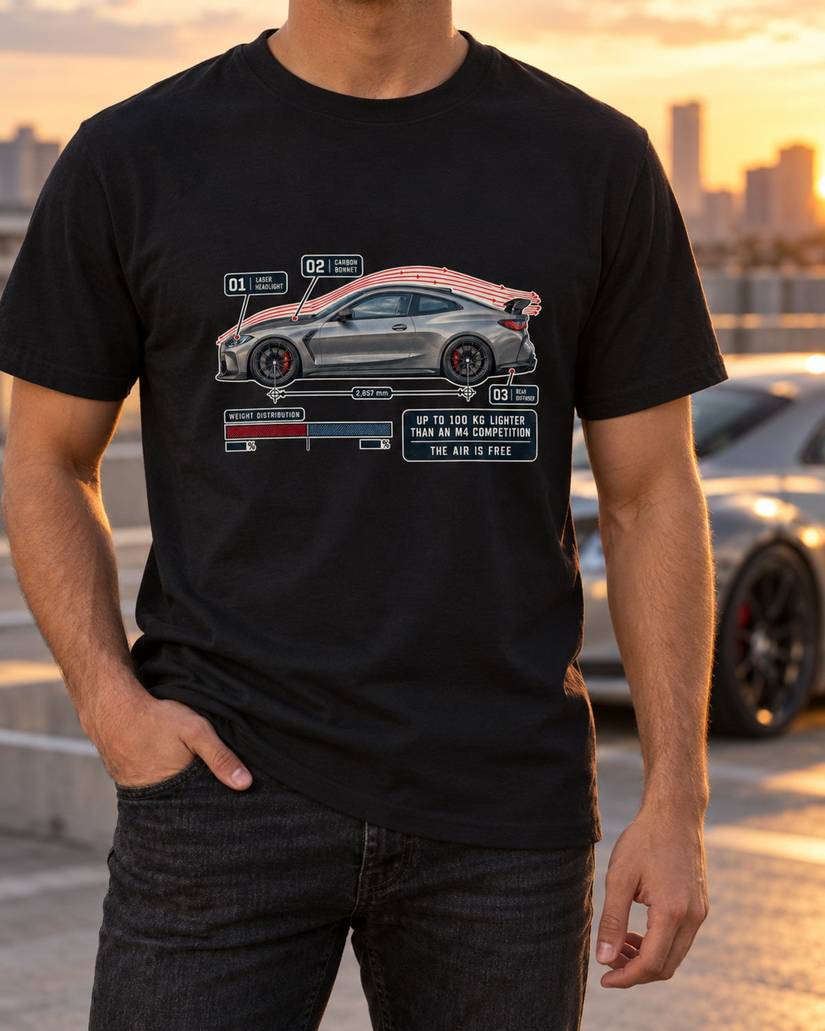 BMW M4 CSL G82 Aero Flow Callout Shirt, Lightweight Tee T-Shirt Black worn hero