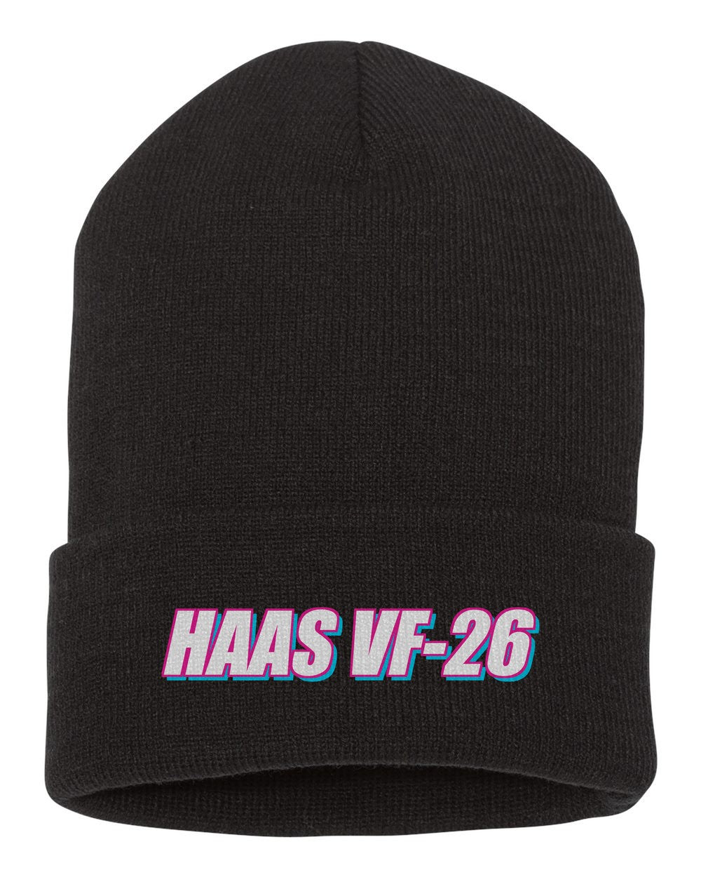 Haas Vf-26 black beanie front view with car name