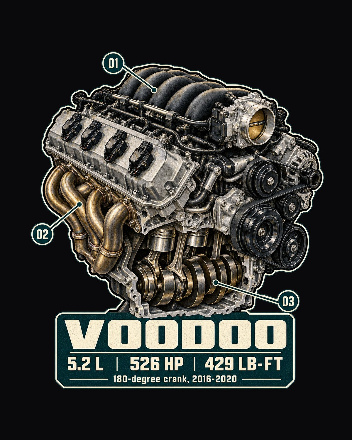 Ford Mustang GT350 S550 Voodoo Engine print Tee design only