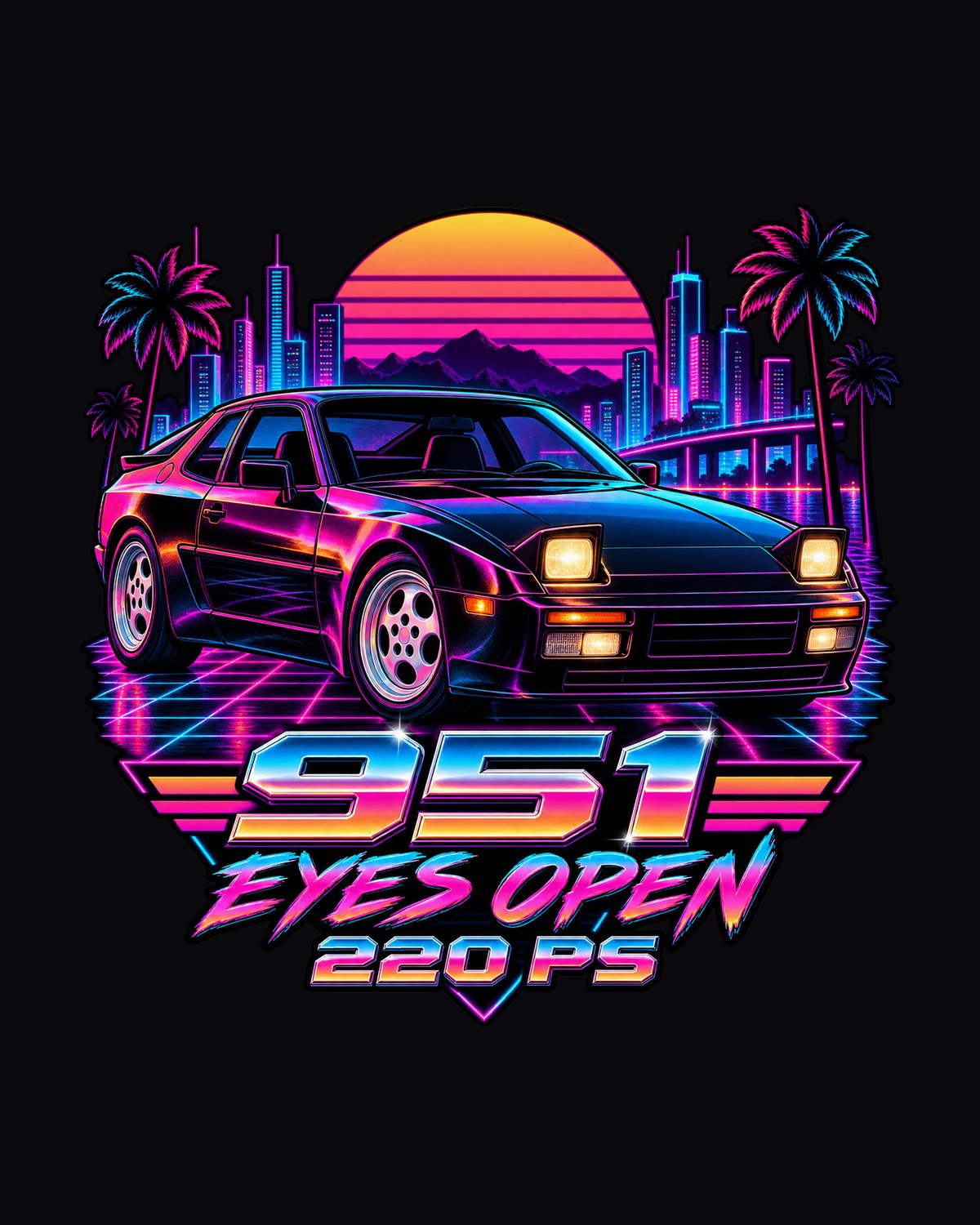 Porsche 944 Turbo 951 Pop-Up Lights Synthwave Neon Shirt design only
