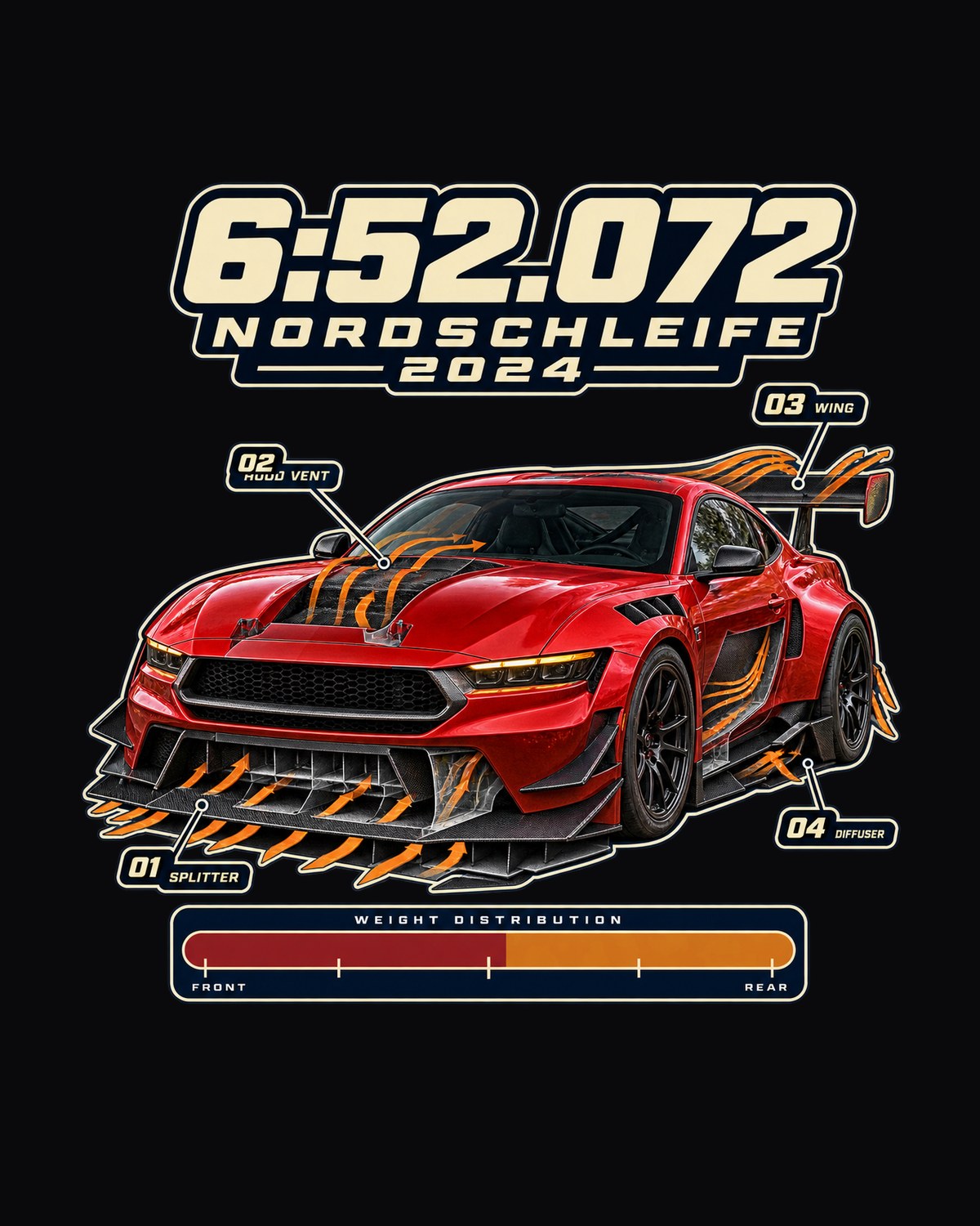 Mustang GTD Aero Callouts Tee, Nordschleife 6:52.072 Car Shirt design only