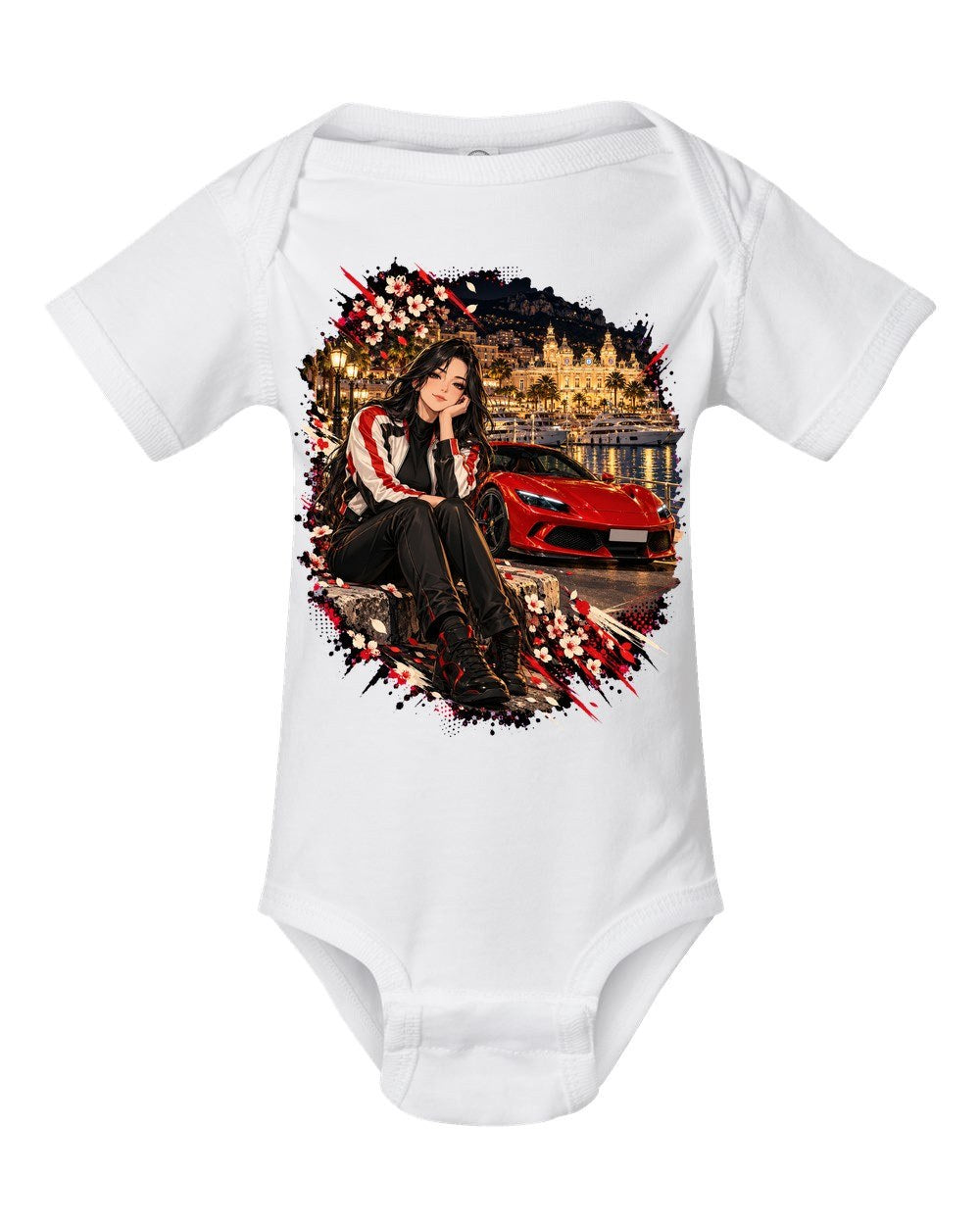 Ferrari 296 GTB Anime Girl Baby Onesie White front