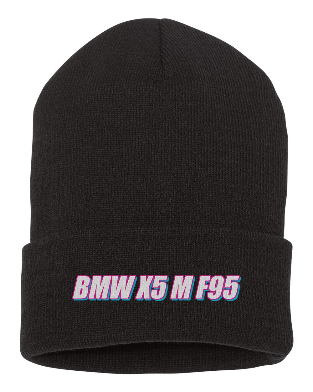 Bmw X5 M F95 black beanie front view with car name