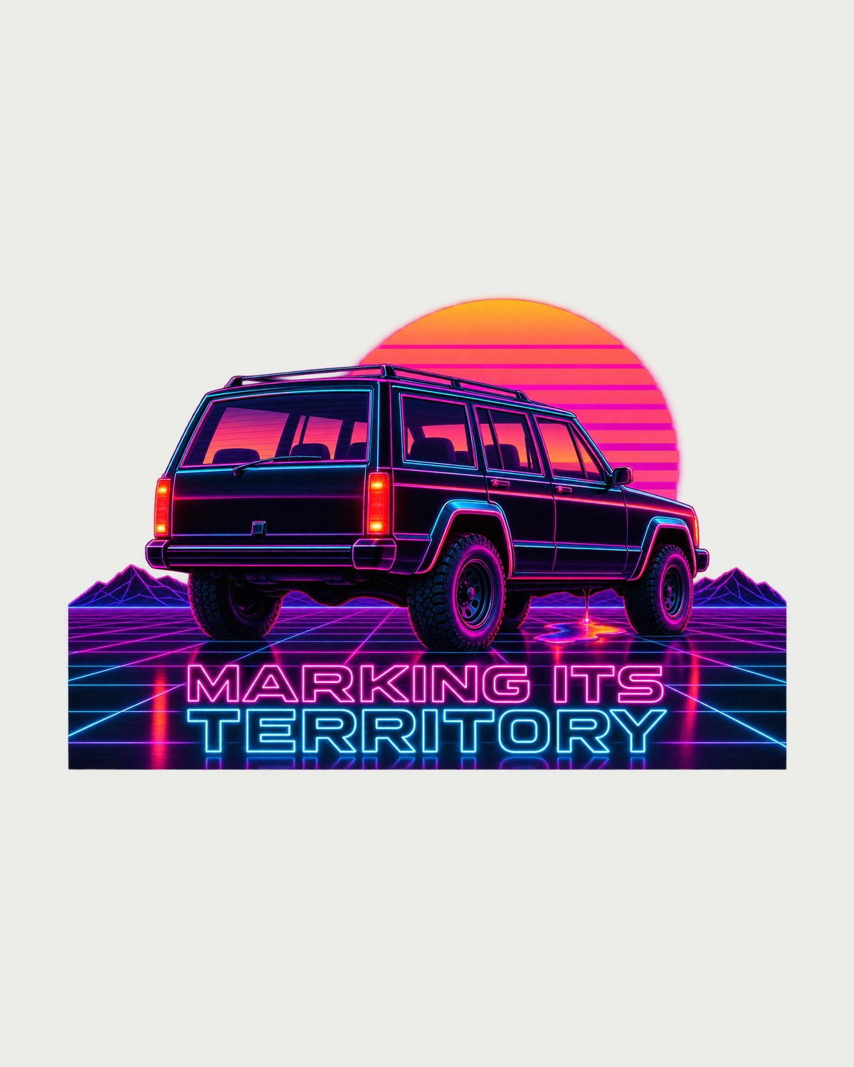 Jeep Cherokee XJ Oil Leak Neon Synthwave Shirt design only