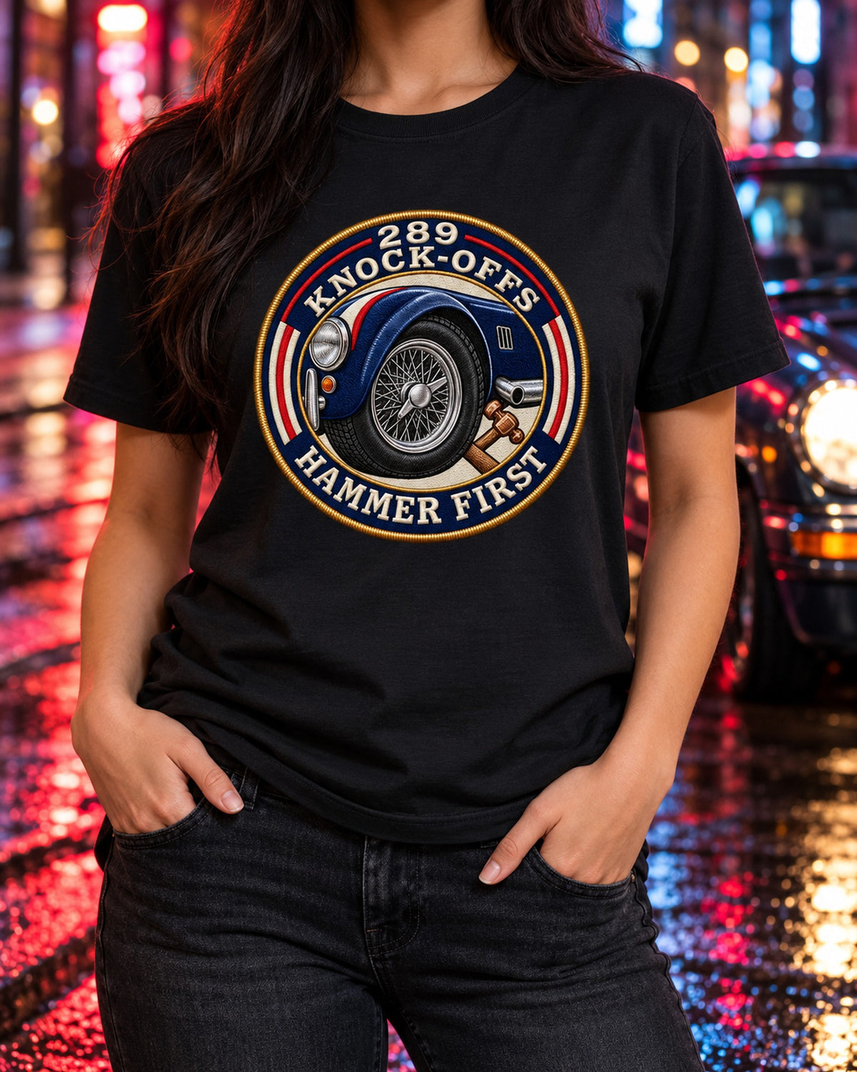 Shelby Cobra 289 CSX2000 Knock-Off Hammer Crest Shirt T-Shirt Black worn hero