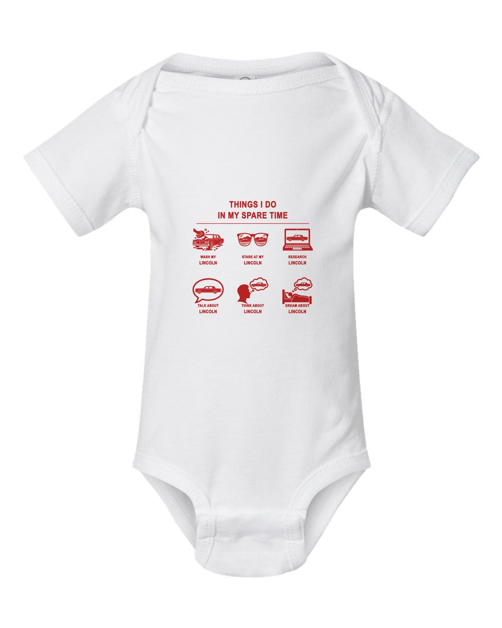 Lincoln Things I Do Baby Onesie White front