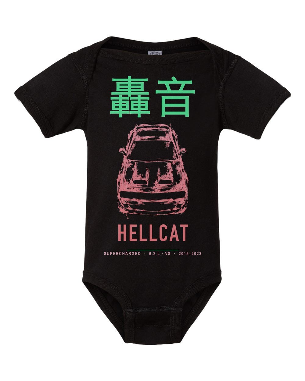 HELLCAT artwork black baby onesie front view