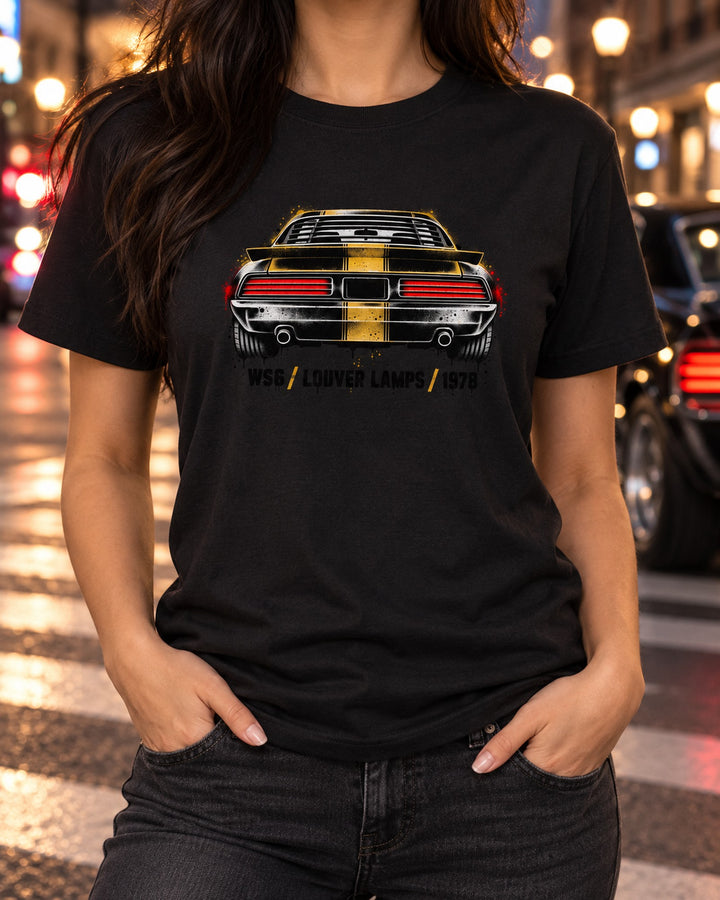 1978 Pontiac Firebird Formula WS6 Rear Stencil print Shirt T-Shirt Black worn hero