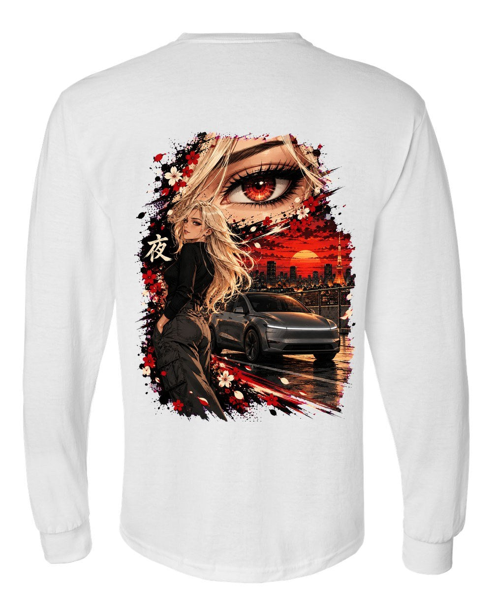 Tesla Model Y Juniper Anime Girl Long Sleeve White back
