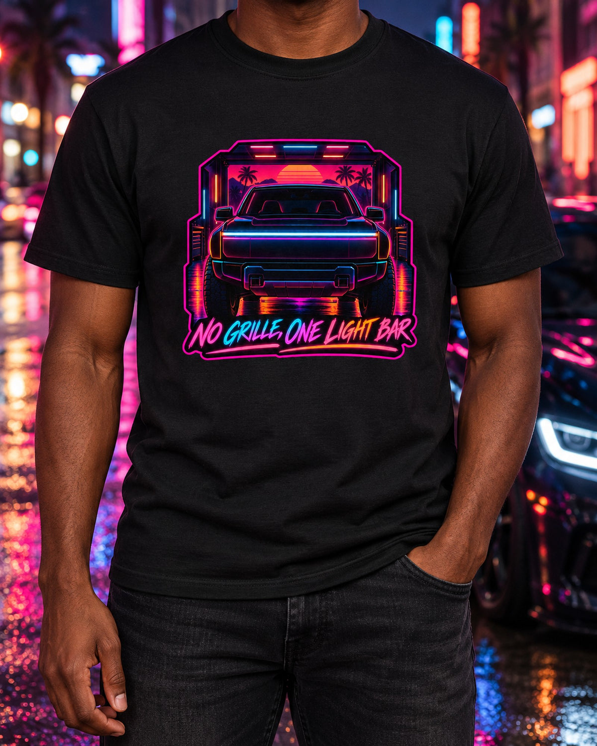 Ford F-150 Lightning Neon Light Bar Shirt, No Grille Tee T-Shirt Black worn hero