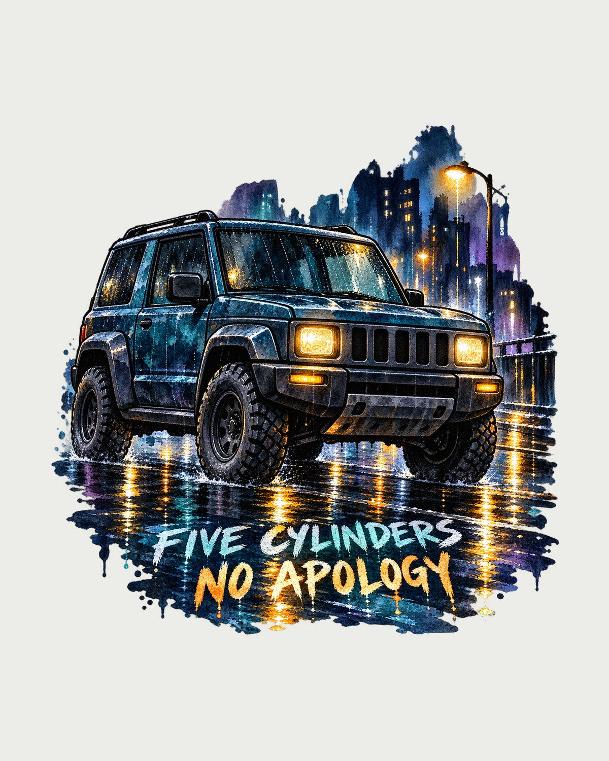 Hummer H3 Watercolour Wet Street Shirt, Five Cylinders Tee design only