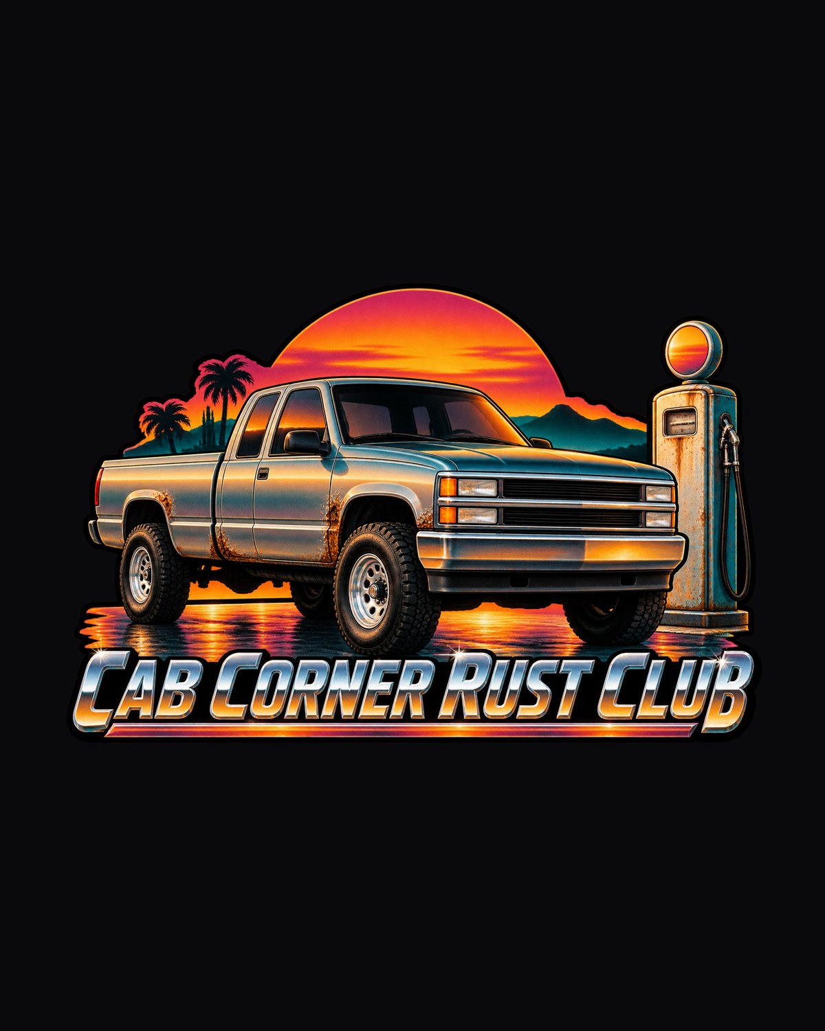 OBS Silverado GMT400 Airbrush Sunset Shirt, Cab Corner Rust design only