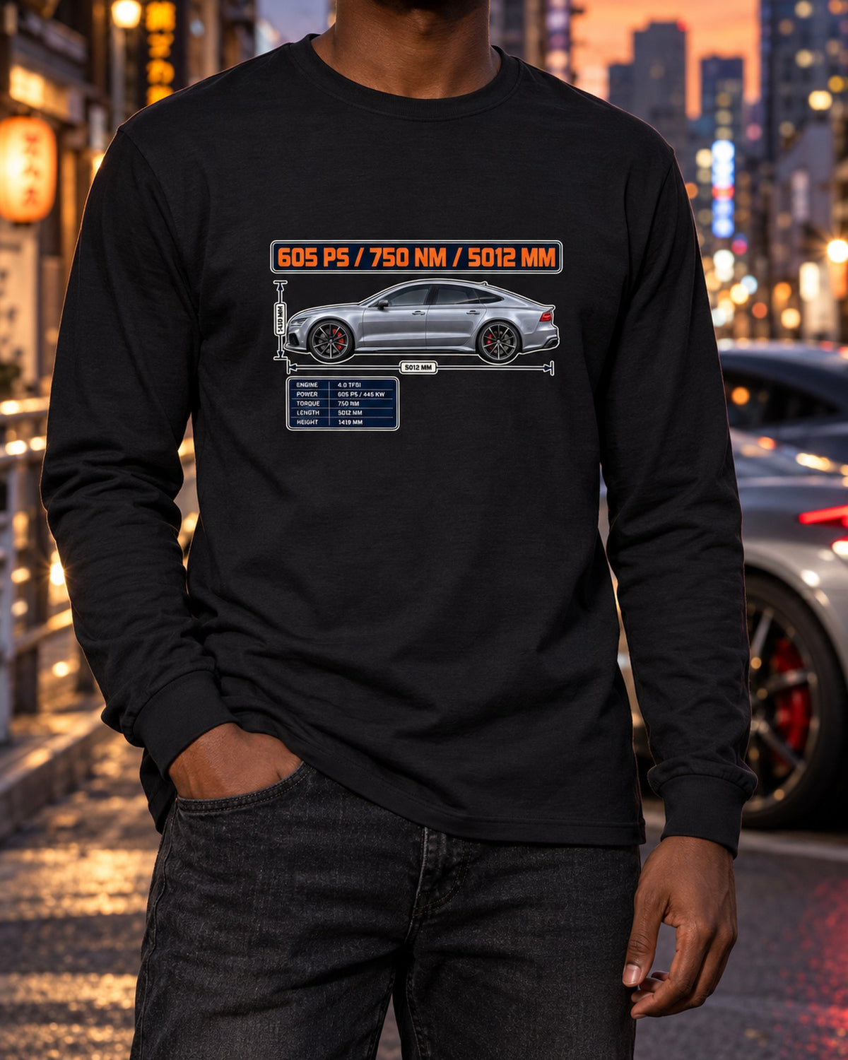 Audi RS7 Sportback Performance C7 Spec Poster Shirt Long Sleeve Black worn hero