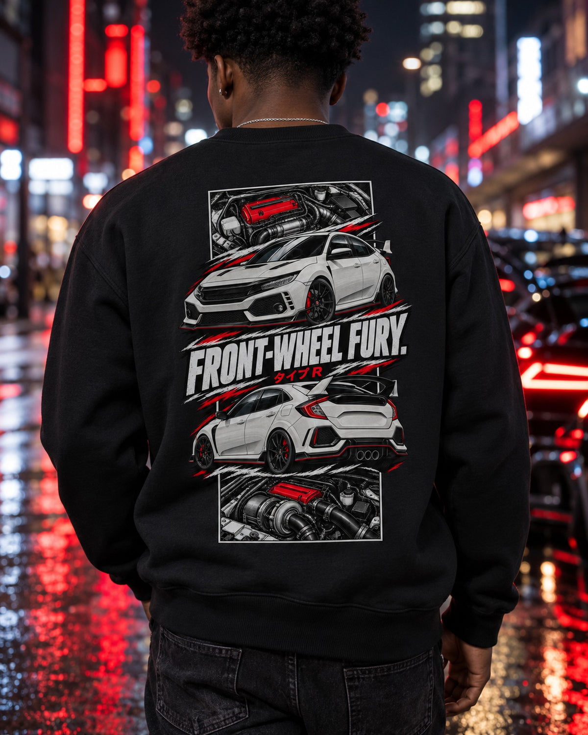 Honda Civic Fk8 Torn Poster Full-Back Graphic Tee Crewneck Black worn hero
