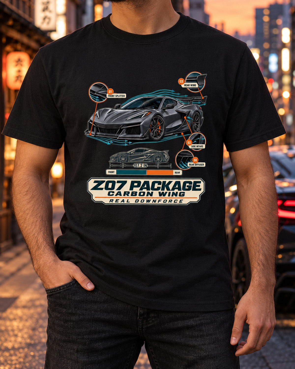 Corvette C8 Z06 Z07 Package Aero Callouts Shirt, Carbon Wing T-Shirt Black worn hero
