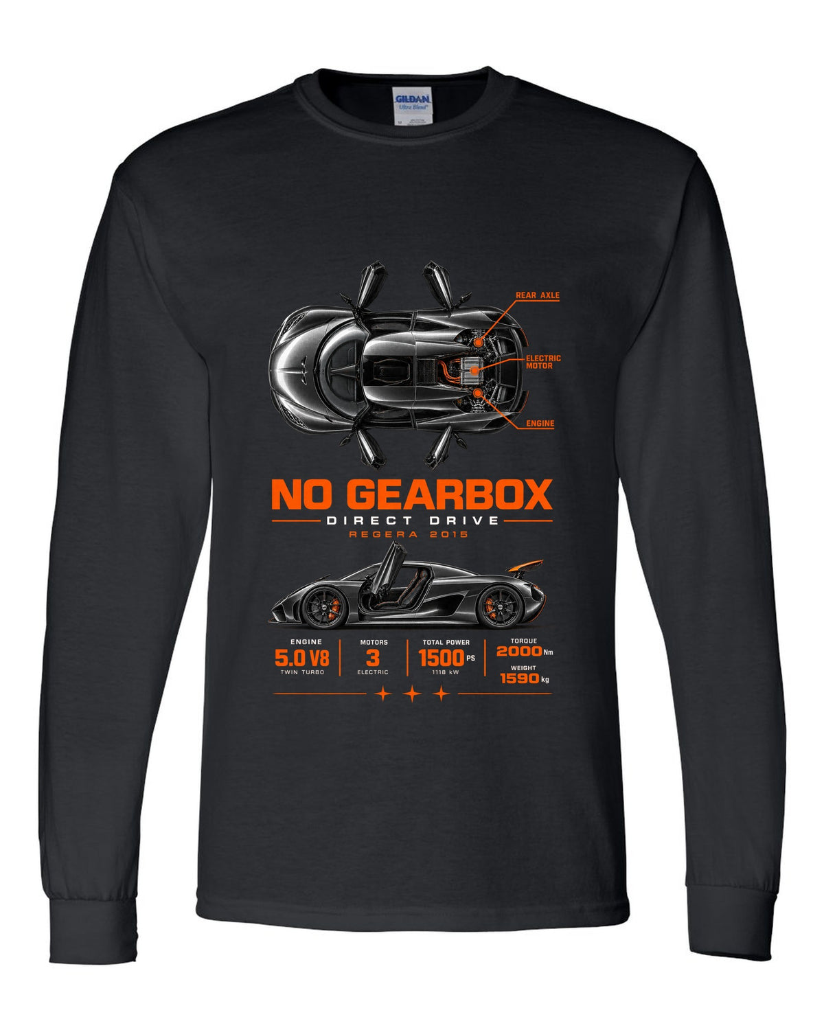 Koenigsegg Regera 2015 direct drive spec poster black long sleeve front view with the design