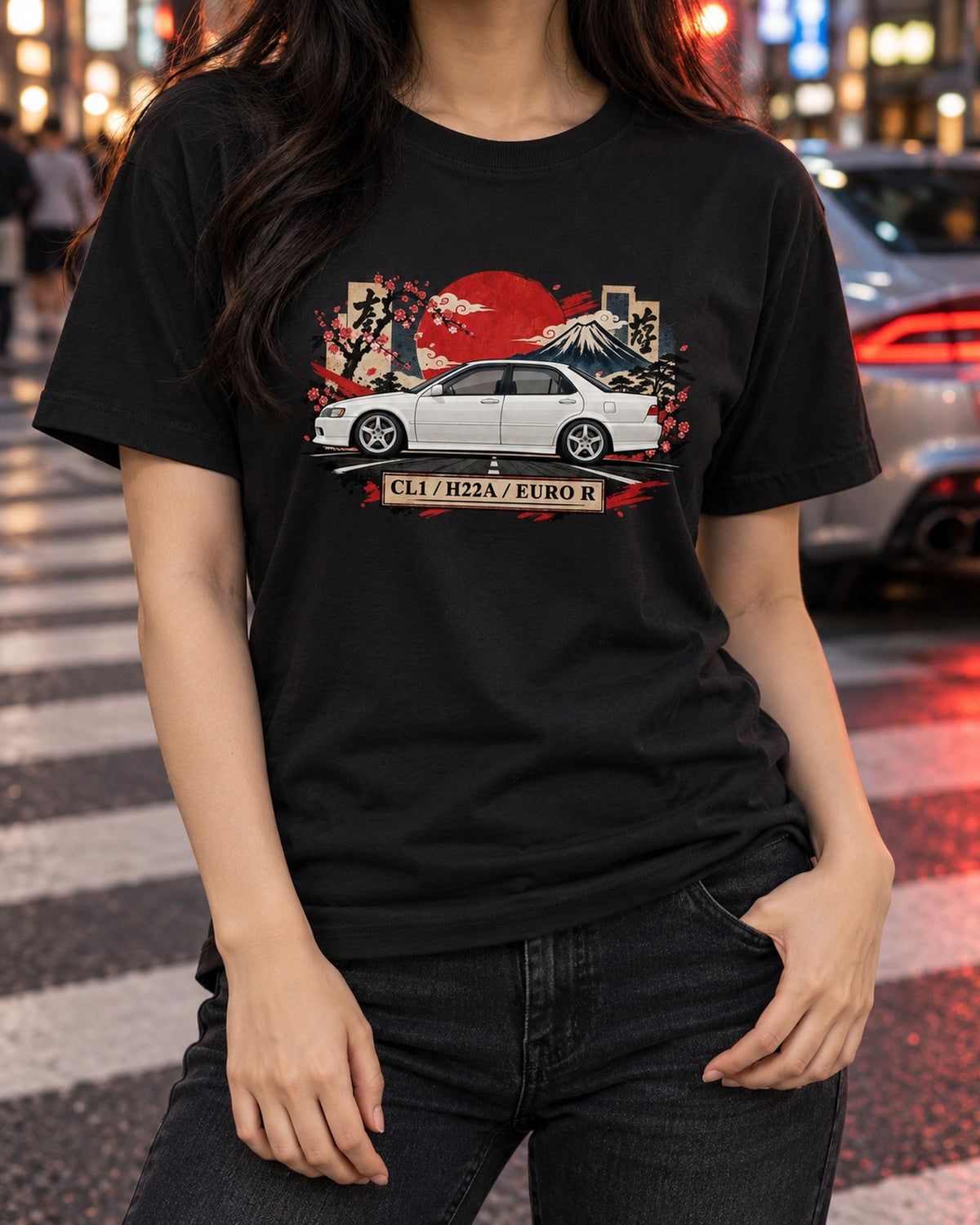 Honda Accord Euro R CL1 Japanese Plate Collage Shirt T-Shirt Black worn hero