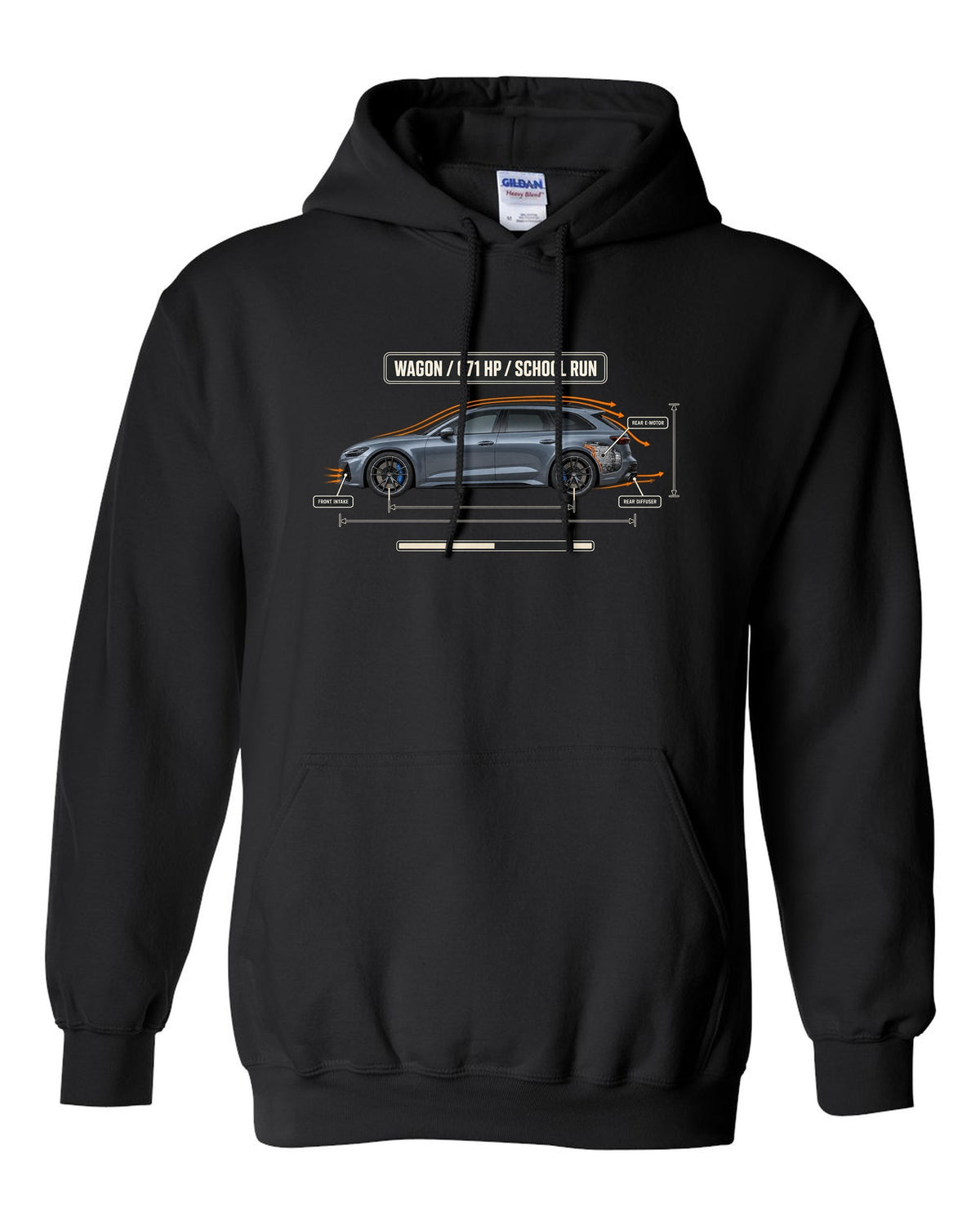 Mercedes-AMG C63 S E Performance S206 estate aero callout diagram black pull over hoodie front view with the design