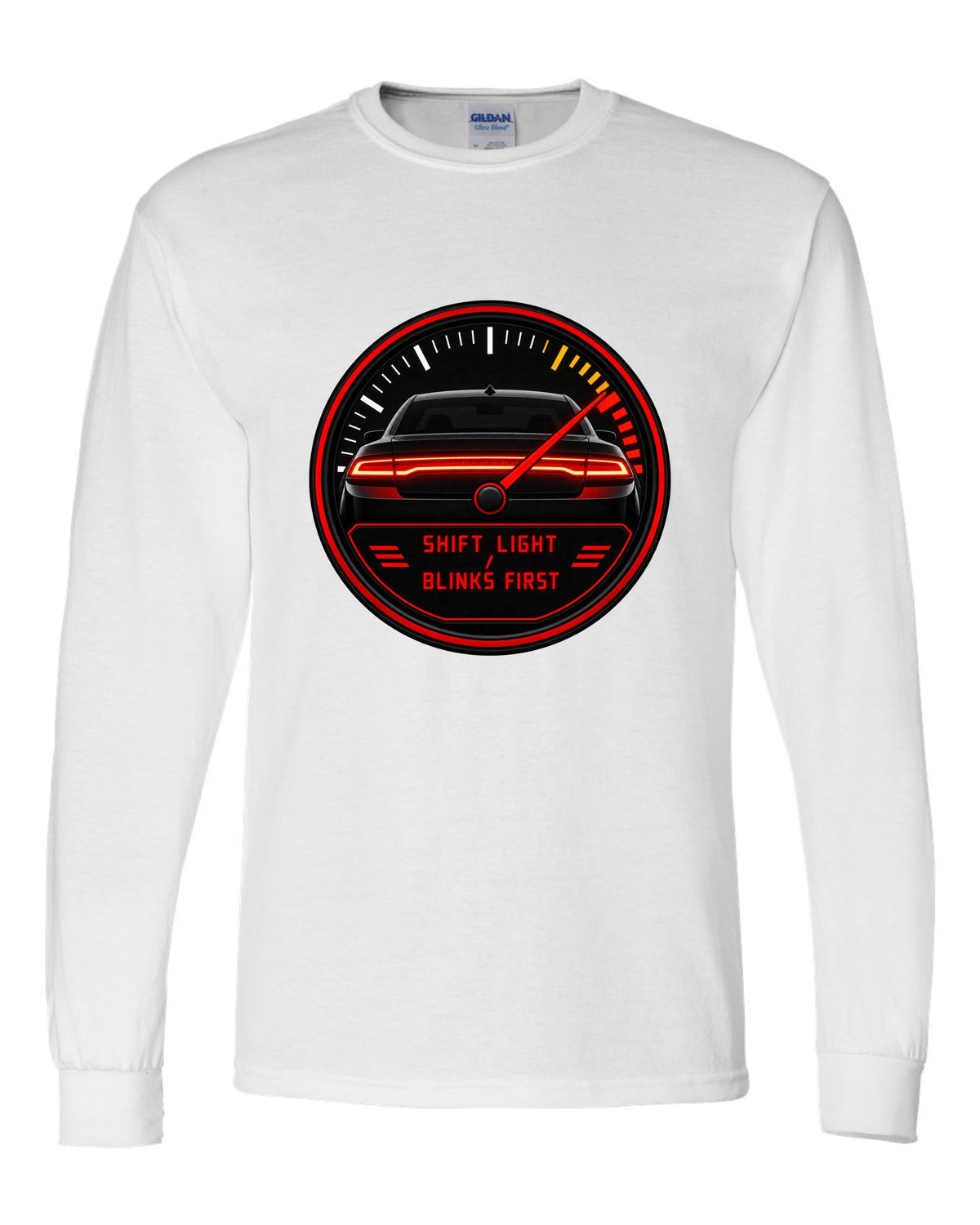 Hyundai Elantra N CN7 gauge-cluster HUD print with shift light blinks first text white long sleeve front view with the design