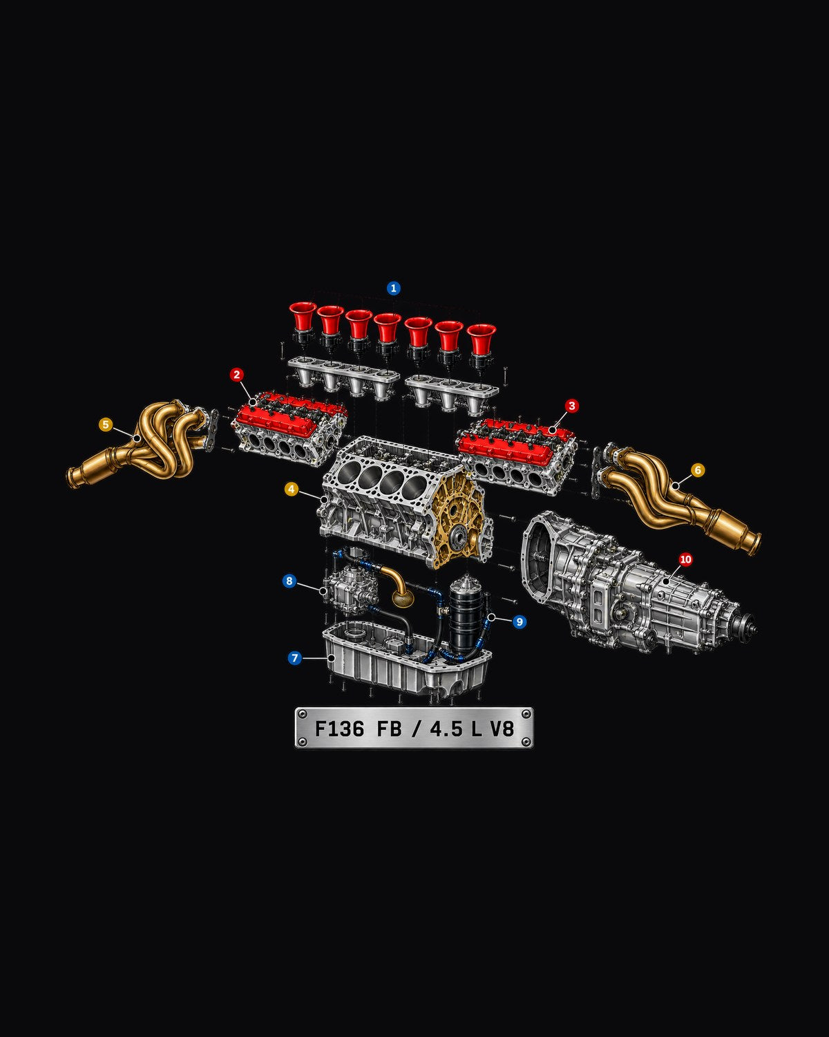 Ferrari 458 Italia F136 FB V8 Exploded View Shirt design only