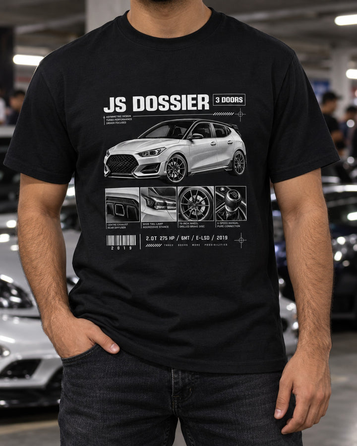 Hyundai Veloster N JS Third Door Dossier Shirt, 6MT E-LSD T-Shirt Black worn hero