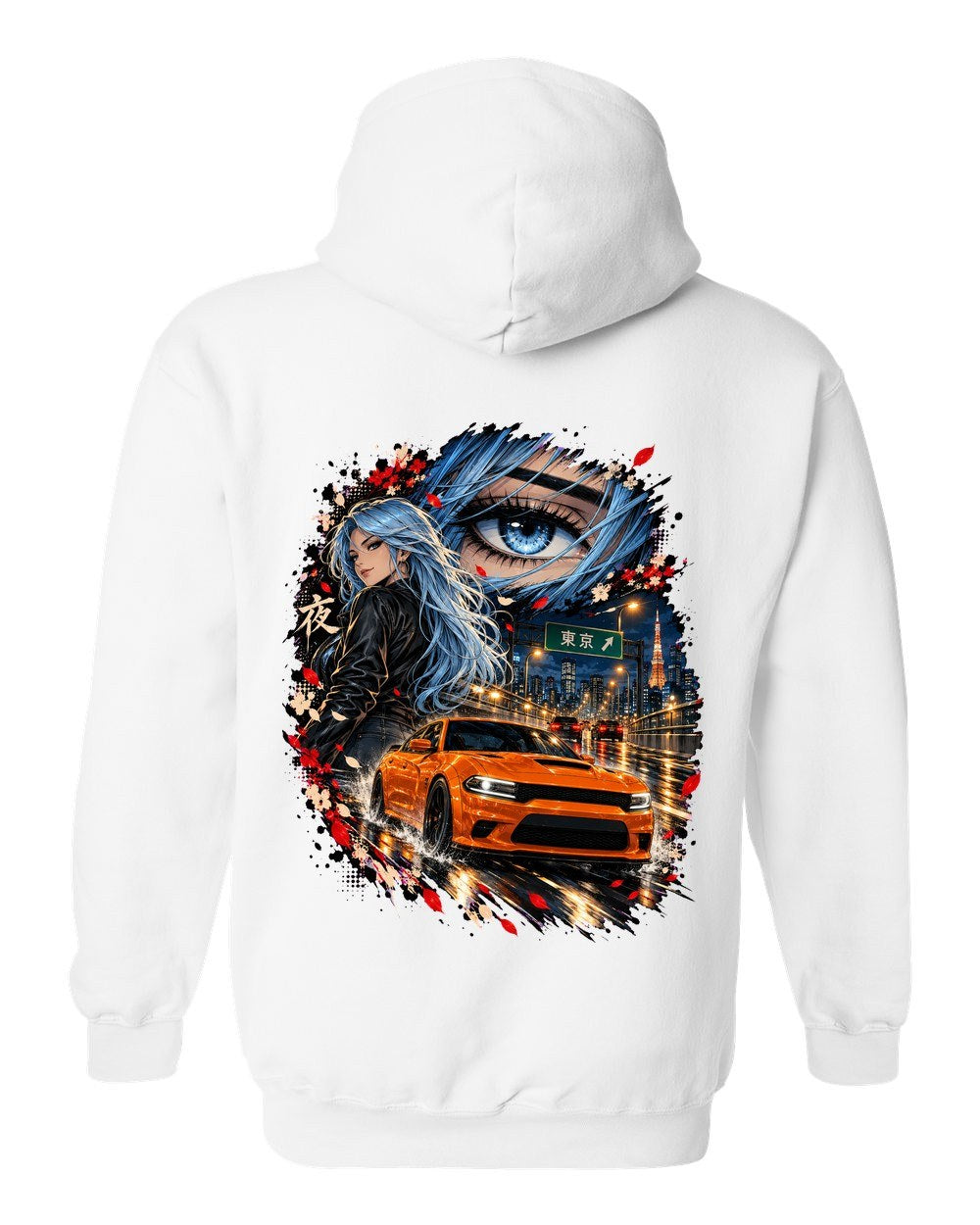 Dodge Charger Hellcat Anime Girl Pull Over Hoodie White back