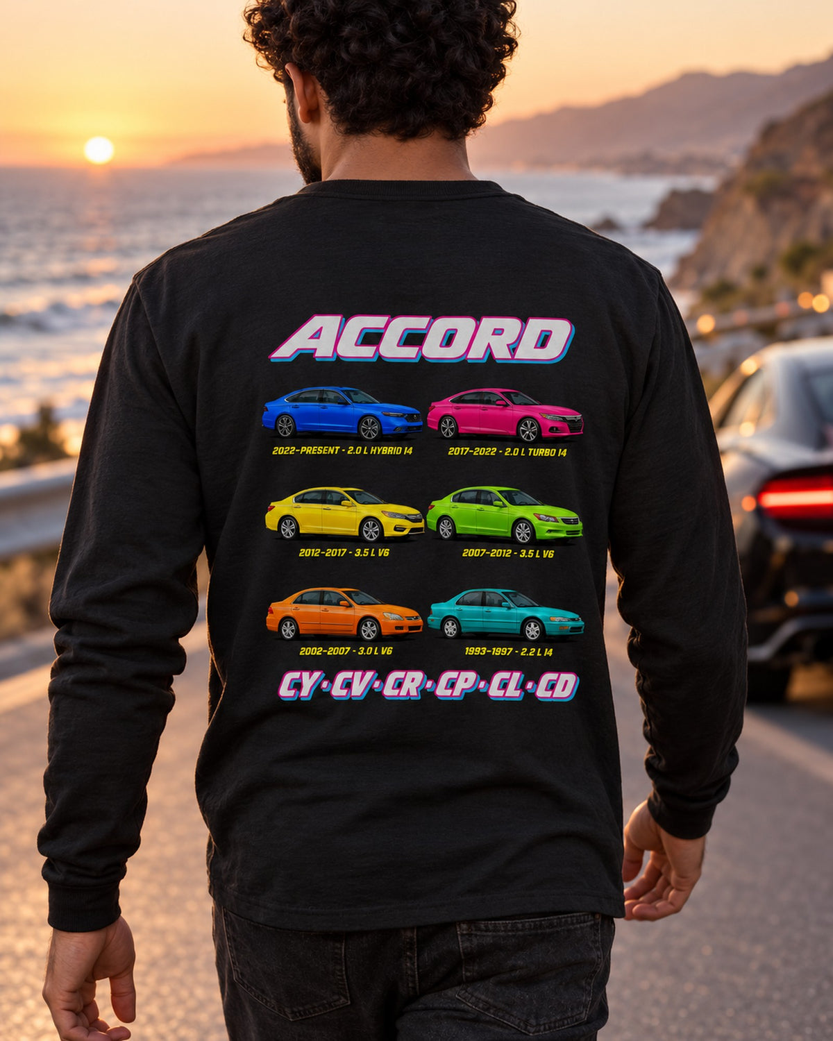 Honda Accord Evolution Poster Full-Back Graphic Tee Long Sleeve Black worn hero