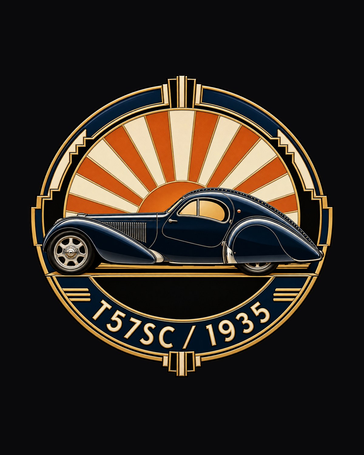Bugatti Type 57SC Atlantic 1935 Art Deco Crest Car Shirt design only