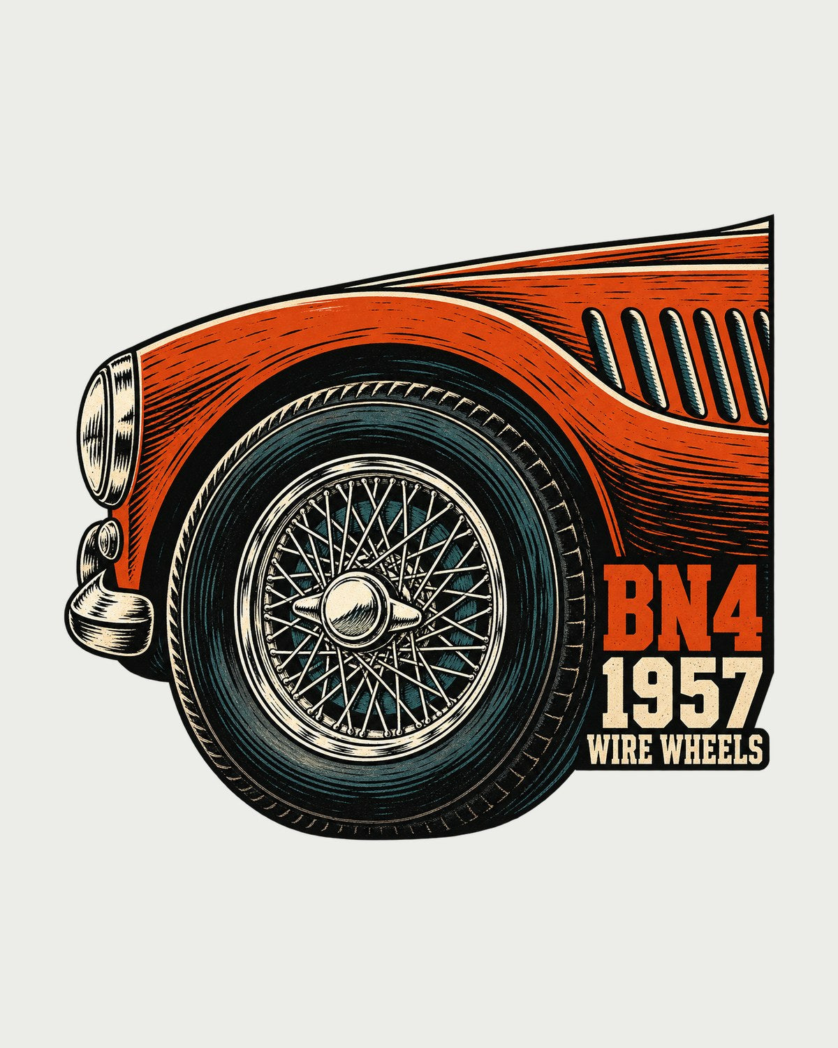 Austin-Healey 100-Six BN4 Wire Wheel Linocut Shirt design only