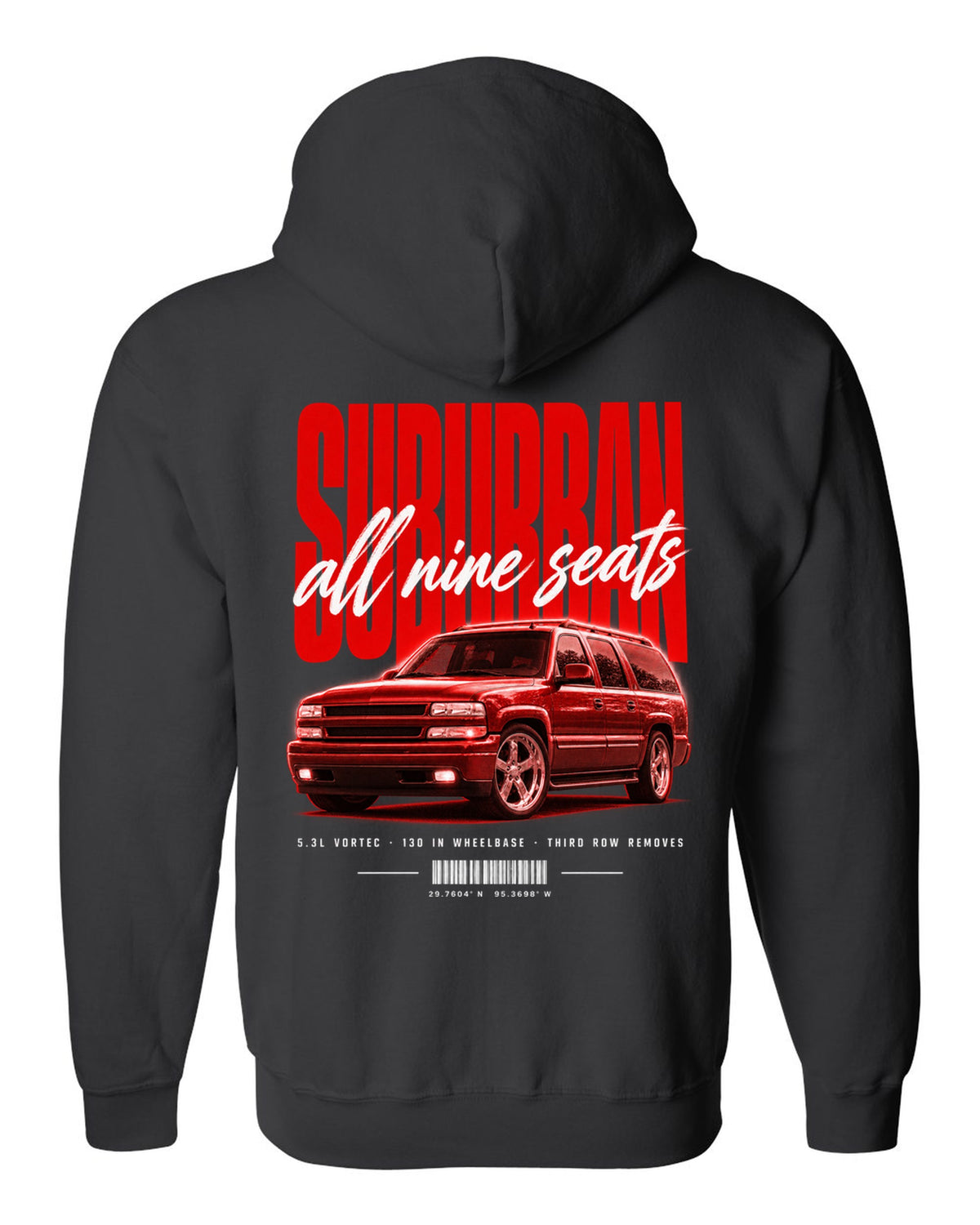 2000-06 Chevy Suburban GMT800 street poster print black zip hoodie back view with the design