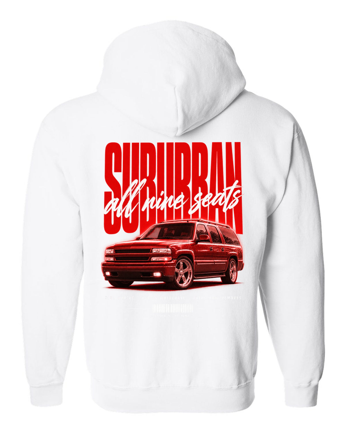 2000-06 Chevy Suburban GMT800 street poster print white zip hoodie back view with the design