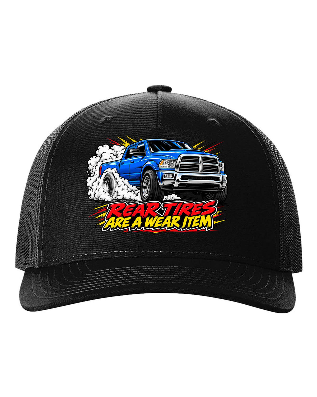 Comic ink burnout print of a 2003-2009 Dodge Ram 2500 5.9 Cummins HO black hat front view with the design