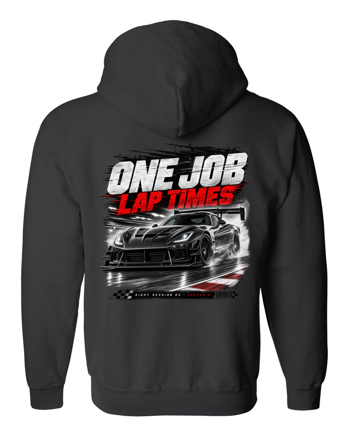 2016 Dodge Viper ACR Extreme VX I low front three-quarter race poster print black zip hoodie back view with the design