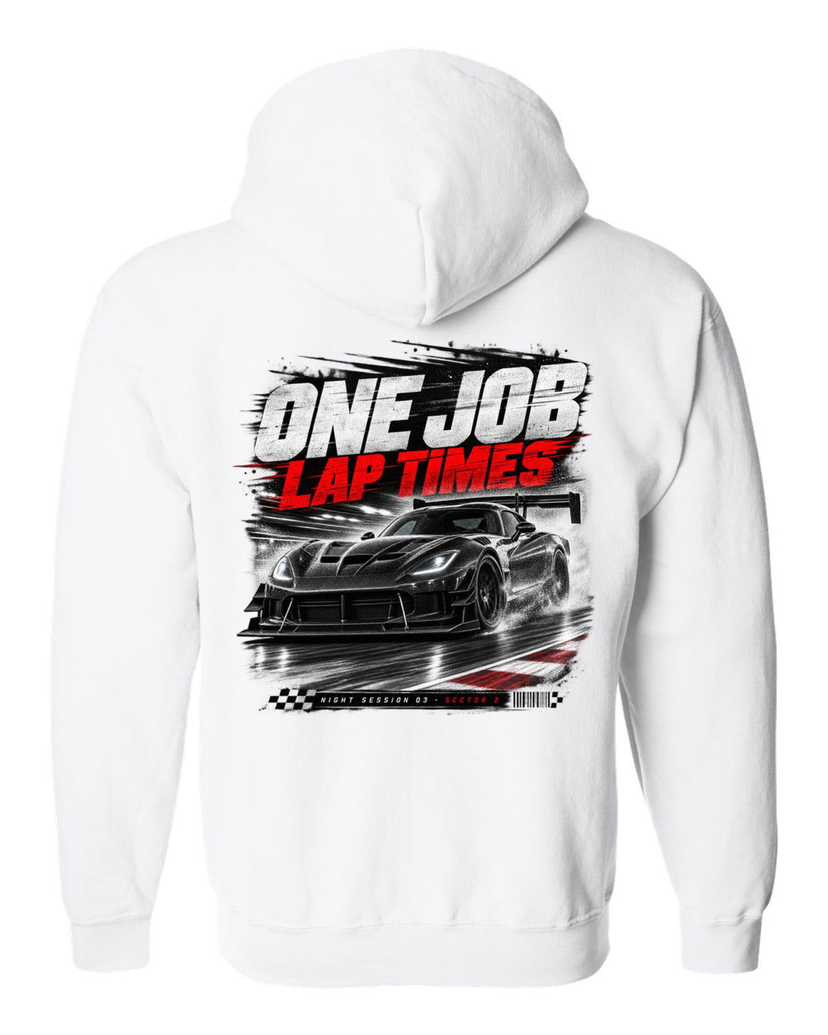 2016 Dodge Viper ACR Extreme VX I low front three-quarter race poster print white zip hoodie back view with the design