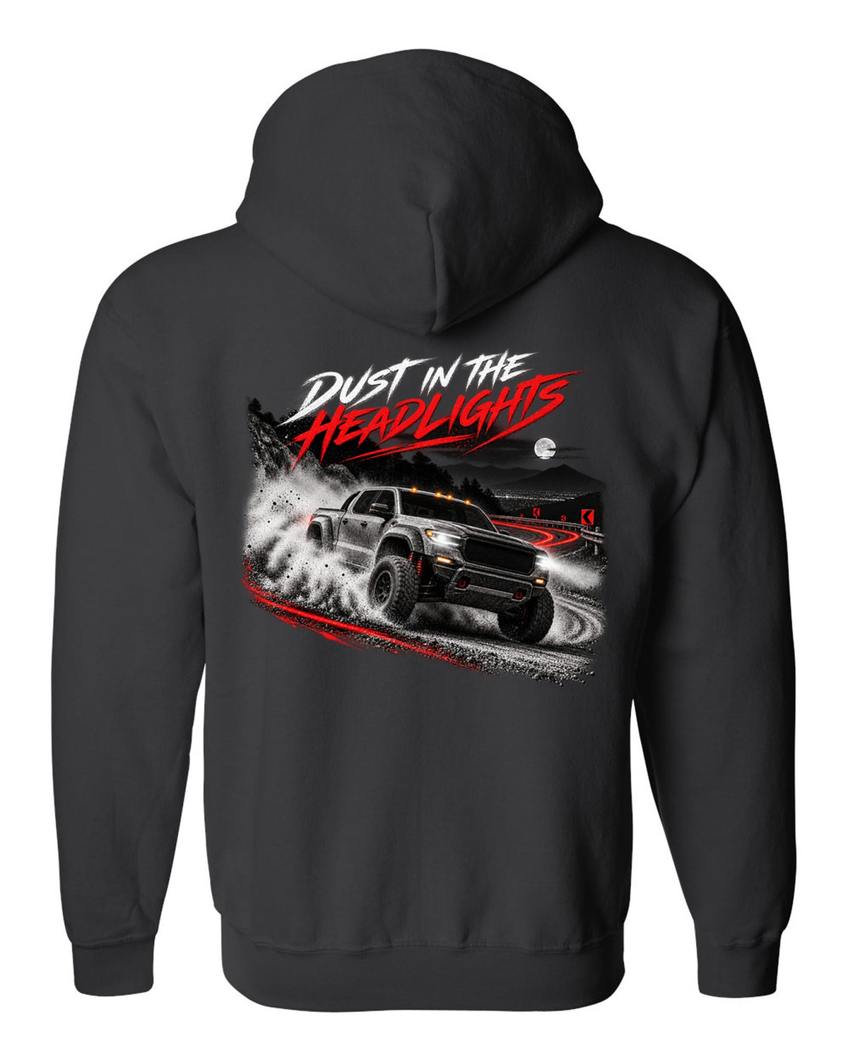 Ford Ranger Raptor 2024 P703 dust night print with Redback, 3.0 TT and 405 HP black zip hoodie back view with the design