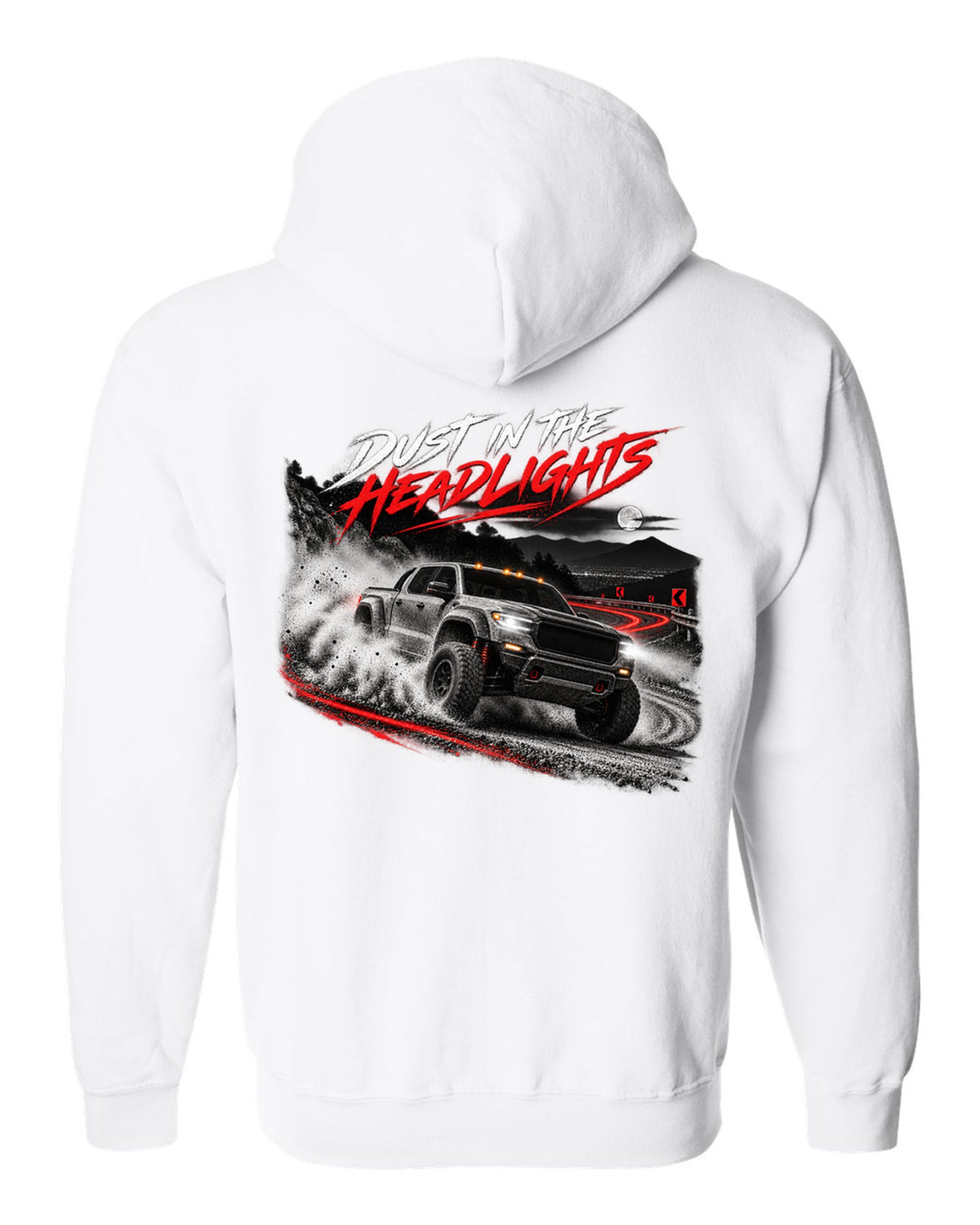 Ford Ranger Raptor 2024 P703 dust night print with Redback, 3.0 TT and 405 HP white zip hoodie back view with the design
