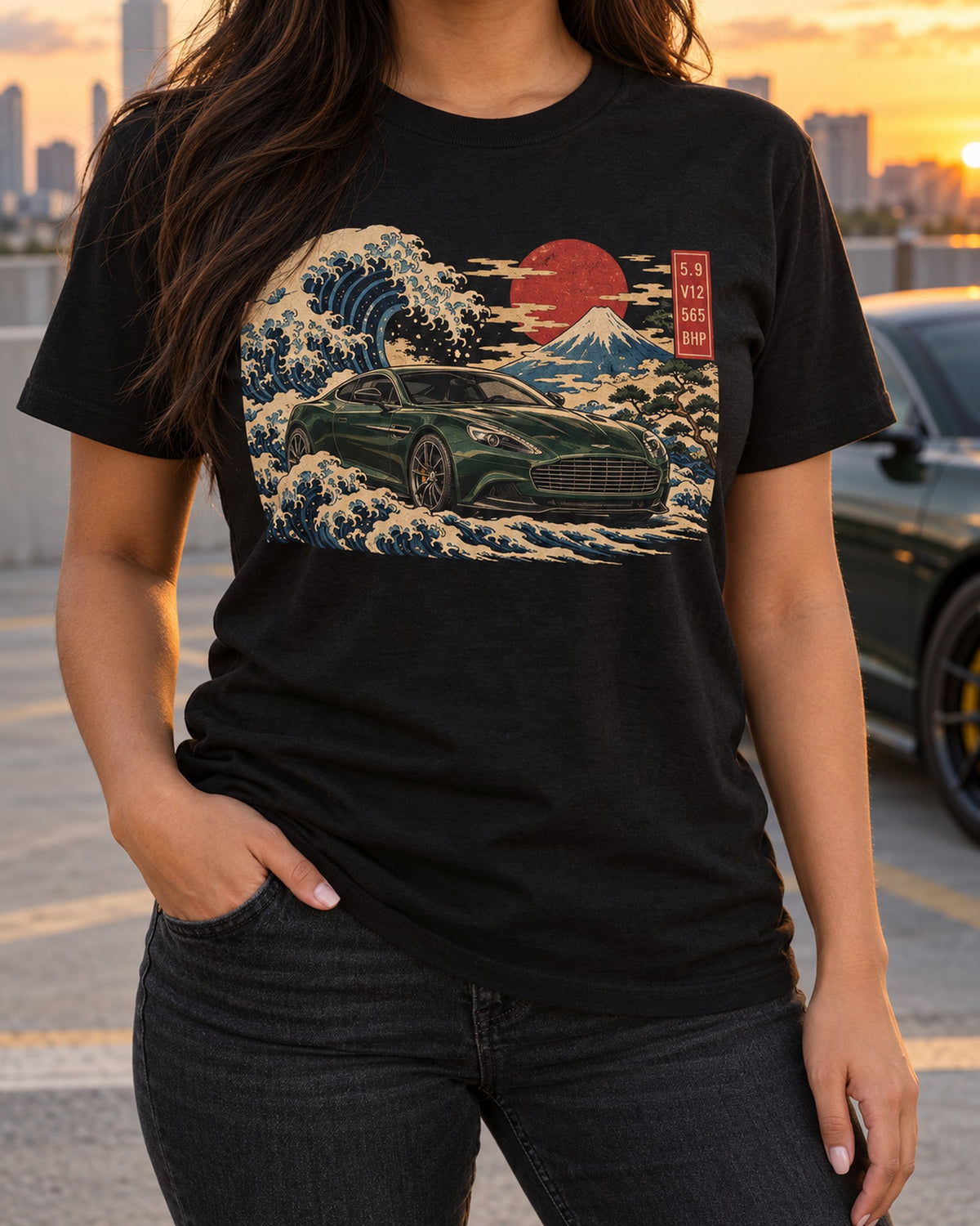 Aston Martin Vanquish 2012 Ukiyo-e Dusk Wave Shirt, 5.9 V12 T-Shirt Black worn hero