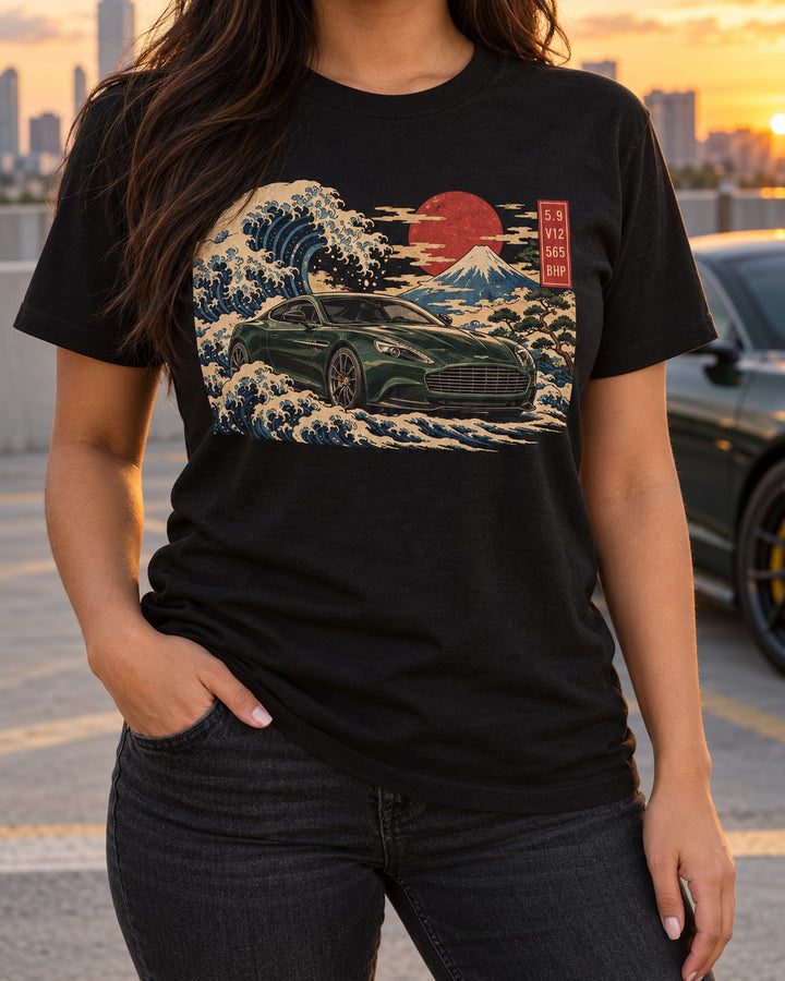 Aston Martin Vanquish 2012 Ukiyo-e Dusk Wave Shirt, 5.9 V12 T-Shirt Black worn hero