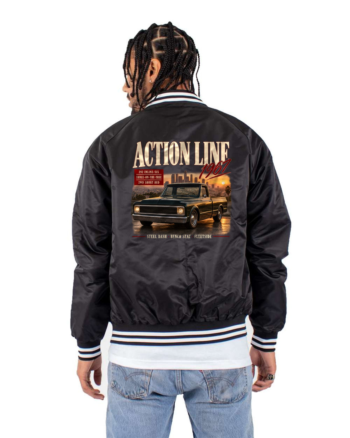 Chevrolet C10 Action Line 1967 292 Inline-Six Archive Tee Bomber Jacket Black back