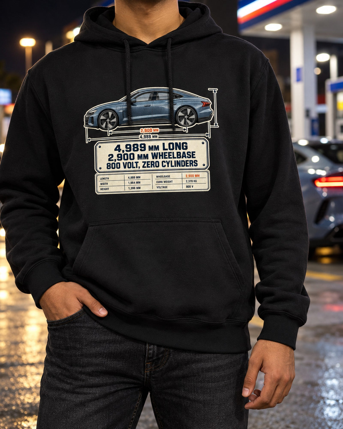 Audi RS e-tron GT J1 Dimension Blueprint Shirt, EV Car Guy Tee Pull Over Hoodie Black worn hero